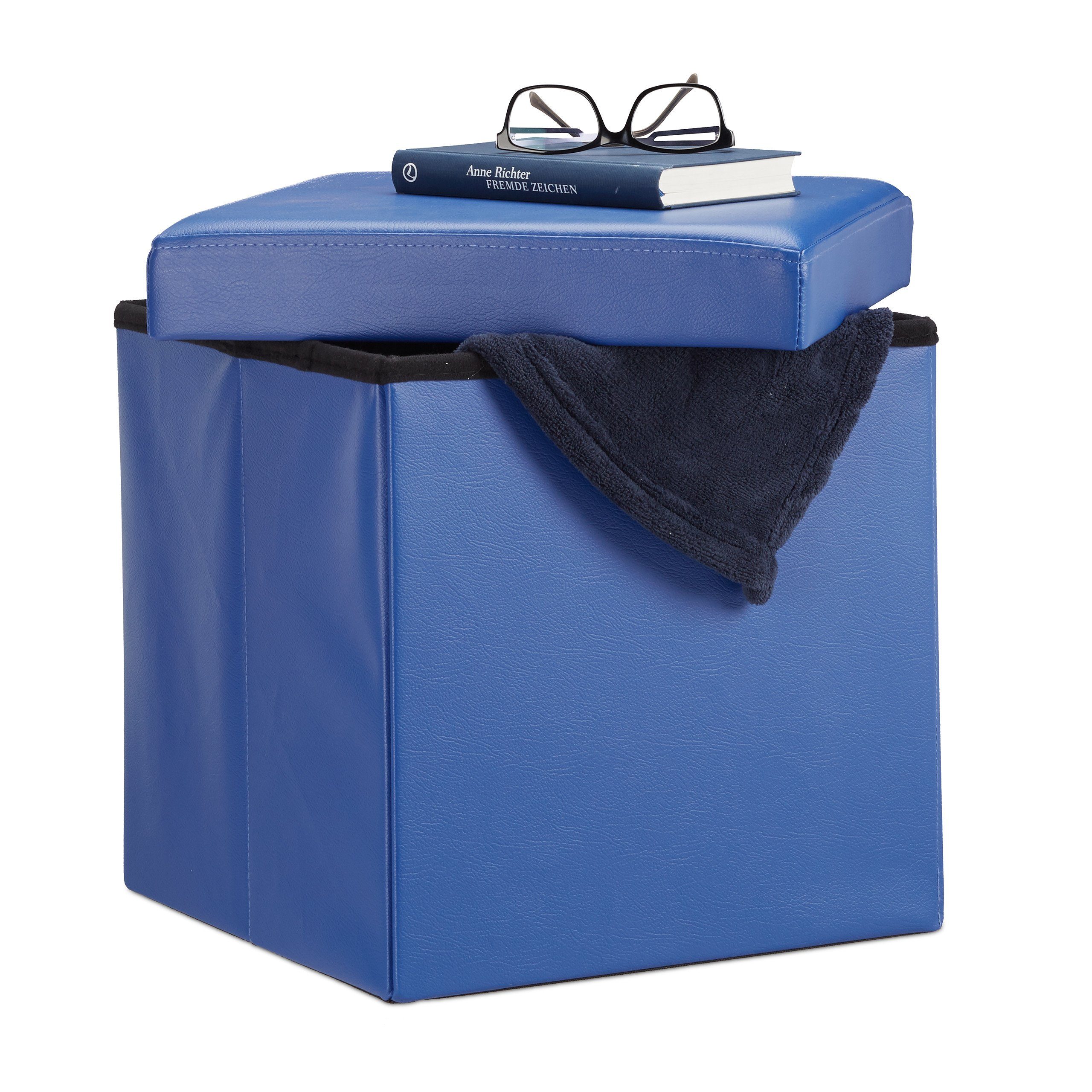 relaxdays Sitzhocker Faltbarer Sitzhocker Kunstleder, Blau günstig online kaufen