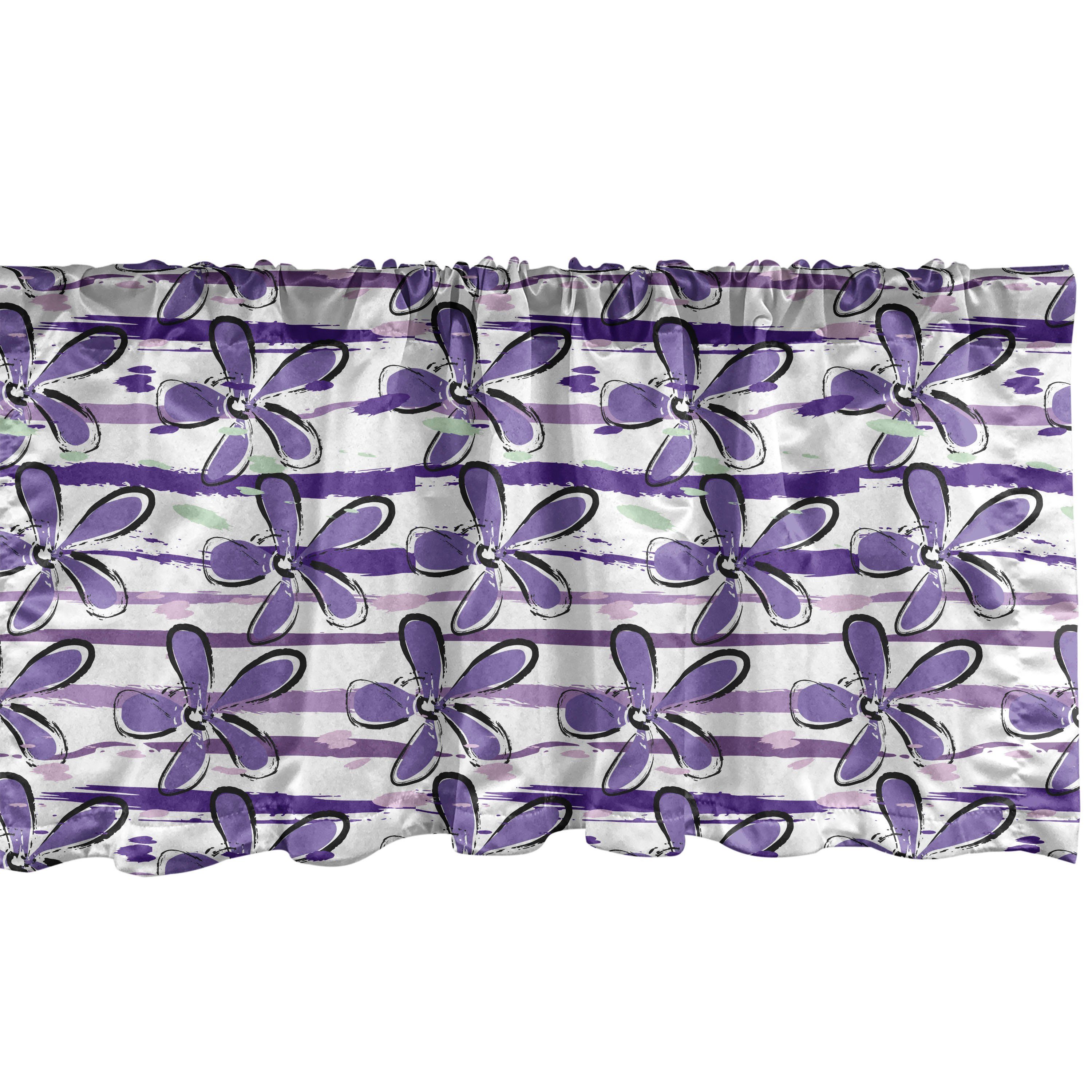 Küche Dekor Blumen Abakuhaus, mit Vorhang Blumen-Motiv Scheibengardine Microfaser, Volant Horizontale Schlafzimmer Stangentasche, für