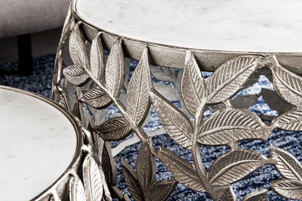 LebensWohnArt Couchtisch Extravagantes Couchtisch-Set RIXOS-Leaf ca.70cm Metall Marmor – Bild 5 von 5