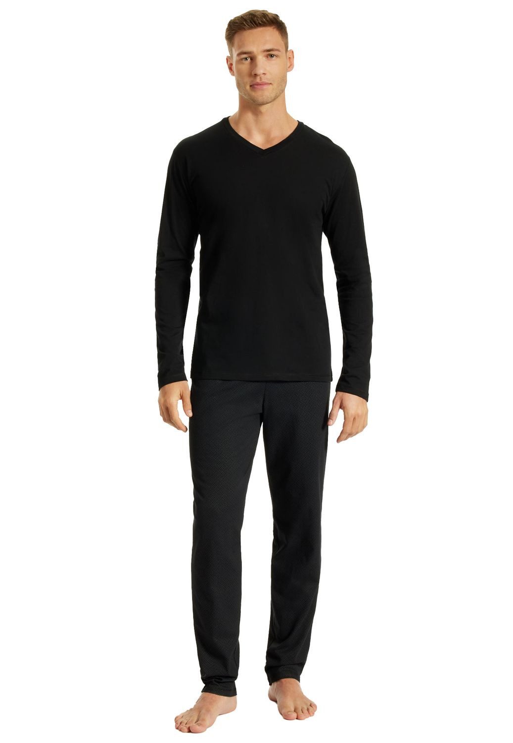 uncover by SCHIESSER Pyjama Basic (Set, 1 tlg) lang, V-Ausschnitt günstig online kaufen