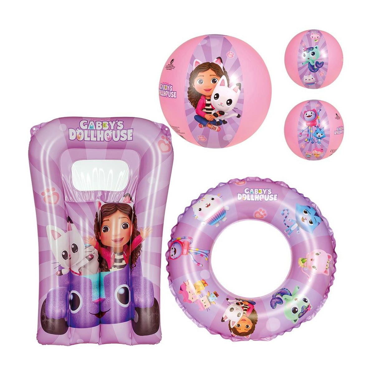 Happy People Luftmatratze Strandset Gabby's Dollhouse, enthält Strandball, Schwimmring und Kindermatratze