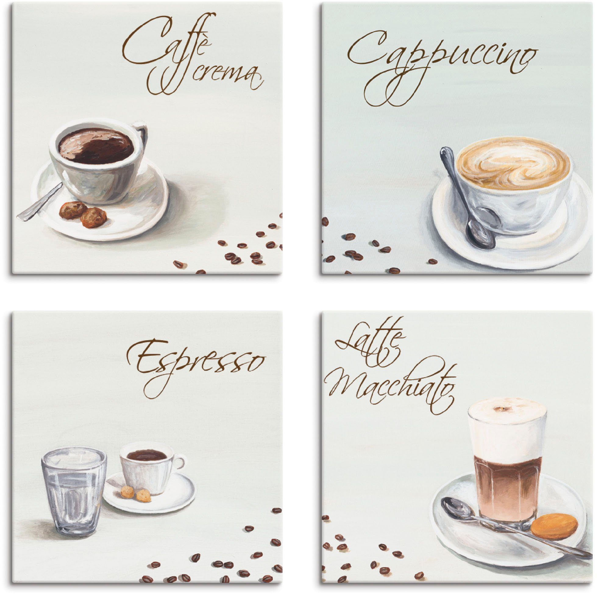 4er St), Latte (4 Espresso Set, Getränke verschiedene Leinwandbild Macchiato, Artland Cappuccino Größen