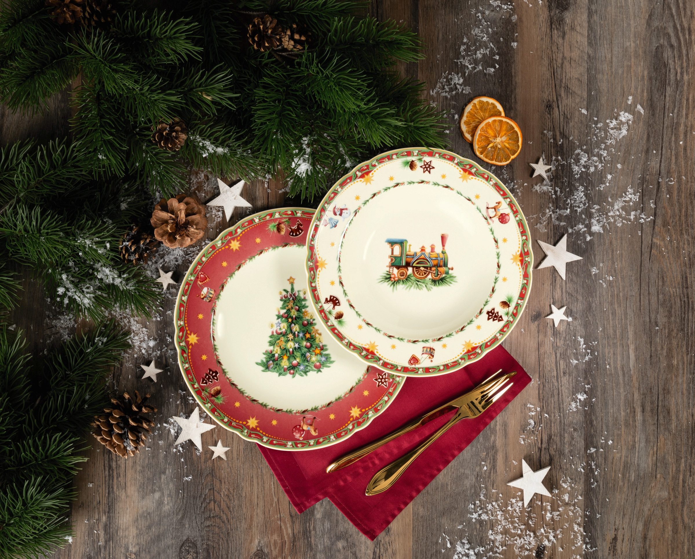 Seltmann Weiden Tafelservice Teller Set Weihnachten, Advent, Geschirr-Set Marie-Luise (12-tlg), 6 Personen, Porzellan, mit weihnachtlichem Dekor, Made in Germany, 12 Teile, für 6 Personen