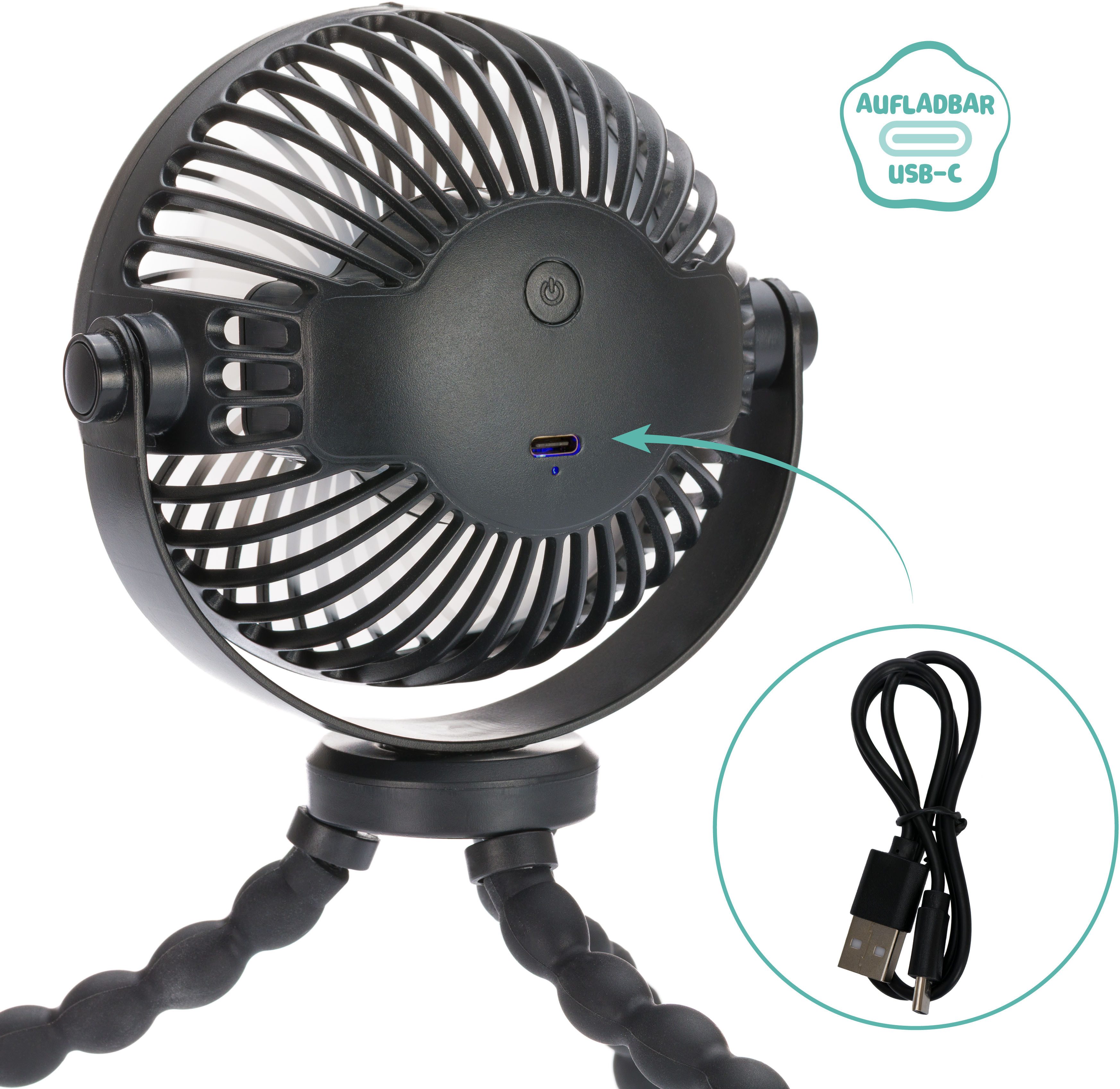 Fillikid Mini USB-Ventilator Breeze, für Kinderwagen, Bett, Autositz, Tisch u. v. m.