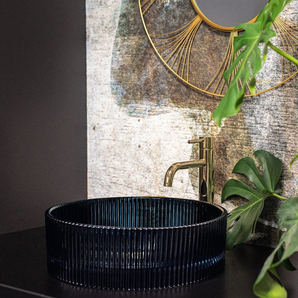 wohnwerk.idee Aufsatzwaschbecken Glaswaschbecken Ingrid Ø39,5 Schwarz günstig online kaufen