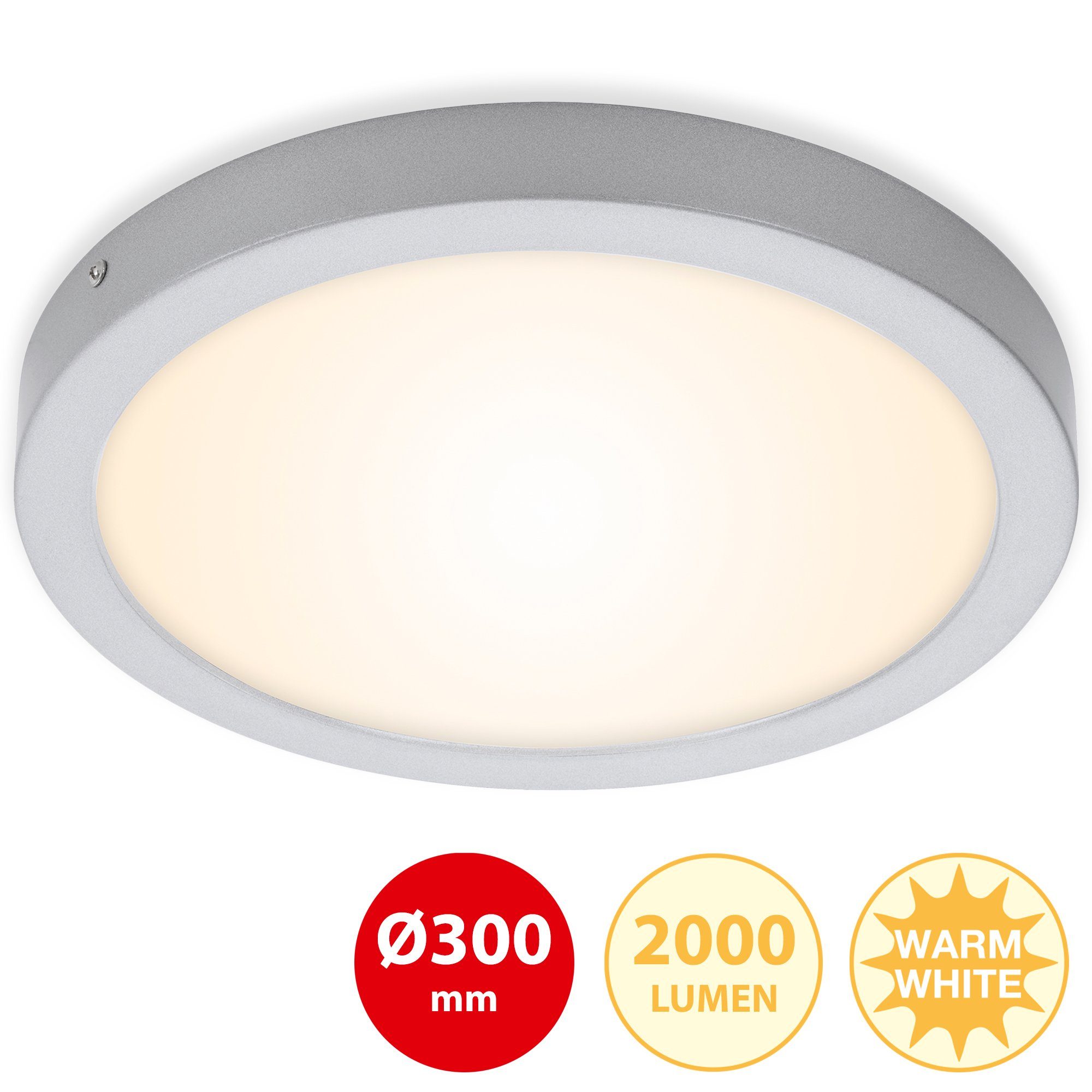 Briloner Leuchten Aufbauleuchte 7141-014, Deckenlampe IP20 verbaut, fest Ø30cm modern LED 3000K 2.000lm Warmweiß, 21W