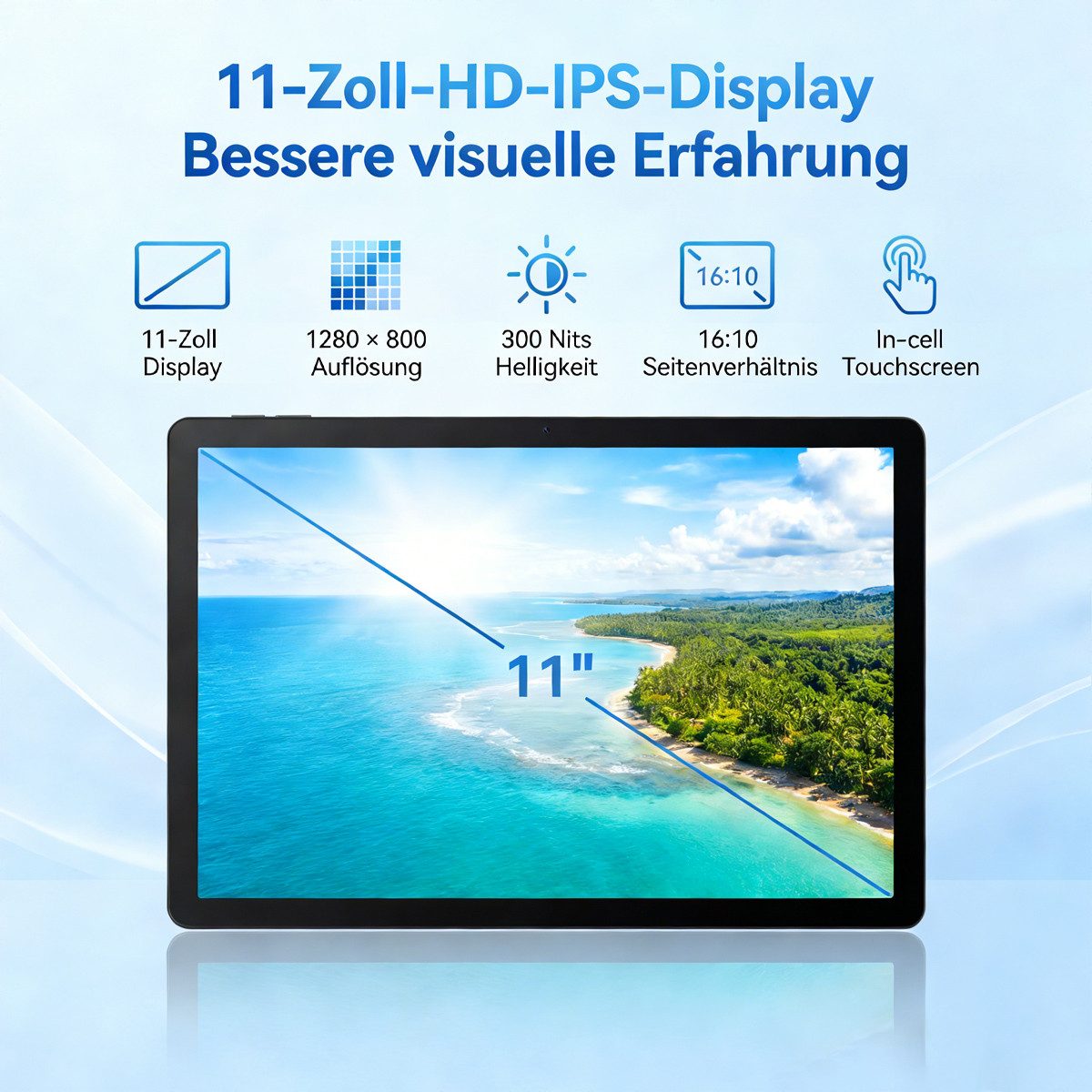 Happybe 11 Zoll Android 16, HD 1280x800, 7800mAh, Wifi 6, 128 GB/256GB Tablet (11", 256 GB, Android, 5 Kerne) schwarz