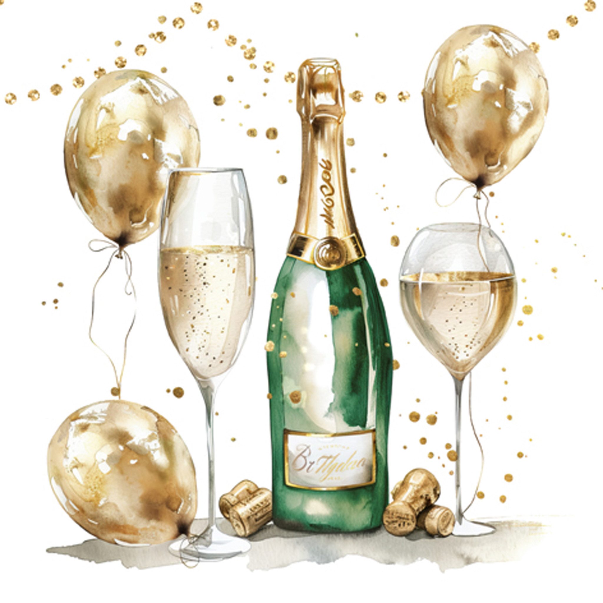 ti-flair Papierserviette, Servietten Papier 33x33cm 3-lag Champagner & goldene Ballons 20 Stk.