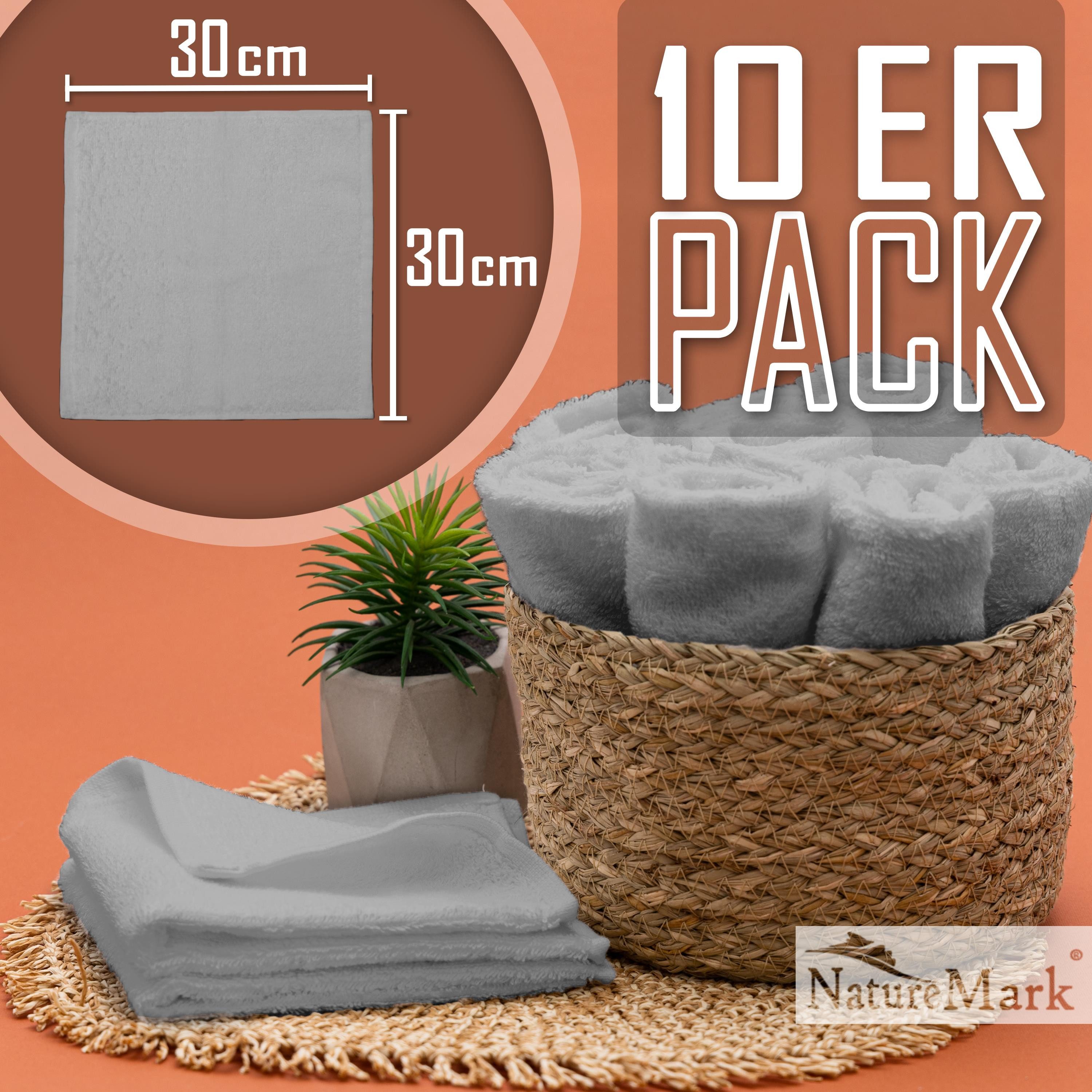 NatureMark Seiftuch 10er-Set Seiftücher 30x30cm 100% Baumwolle, (10-St), Frottier Waschlappen Seiflappen 30 x 30 cm, Silber grau – Bild 2 von 5