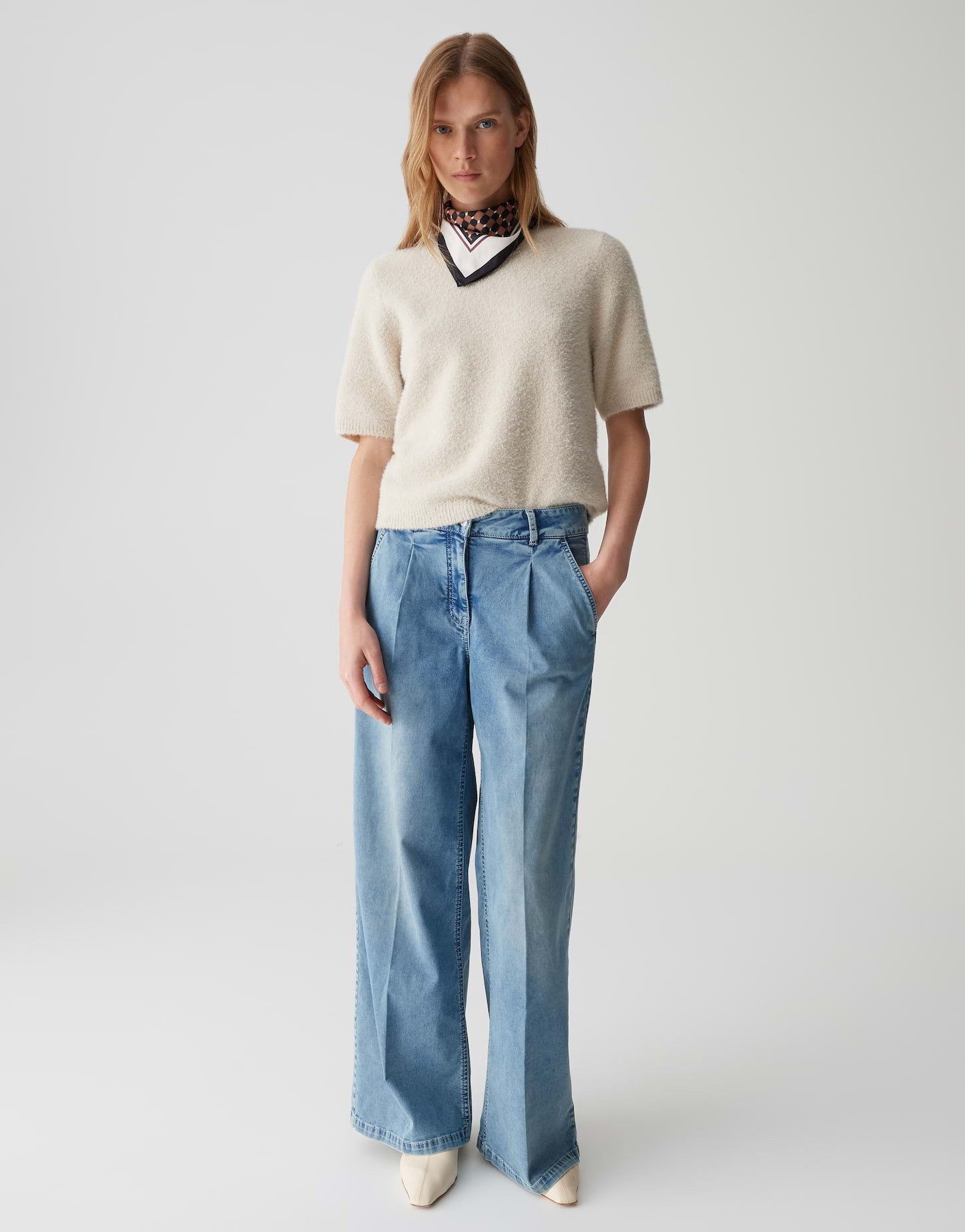 OPUS PANTS Weite Jeans MOIRA MELODY aus Dry Indigo® Mid Rise Wide Leg, Long, Bügelfalten