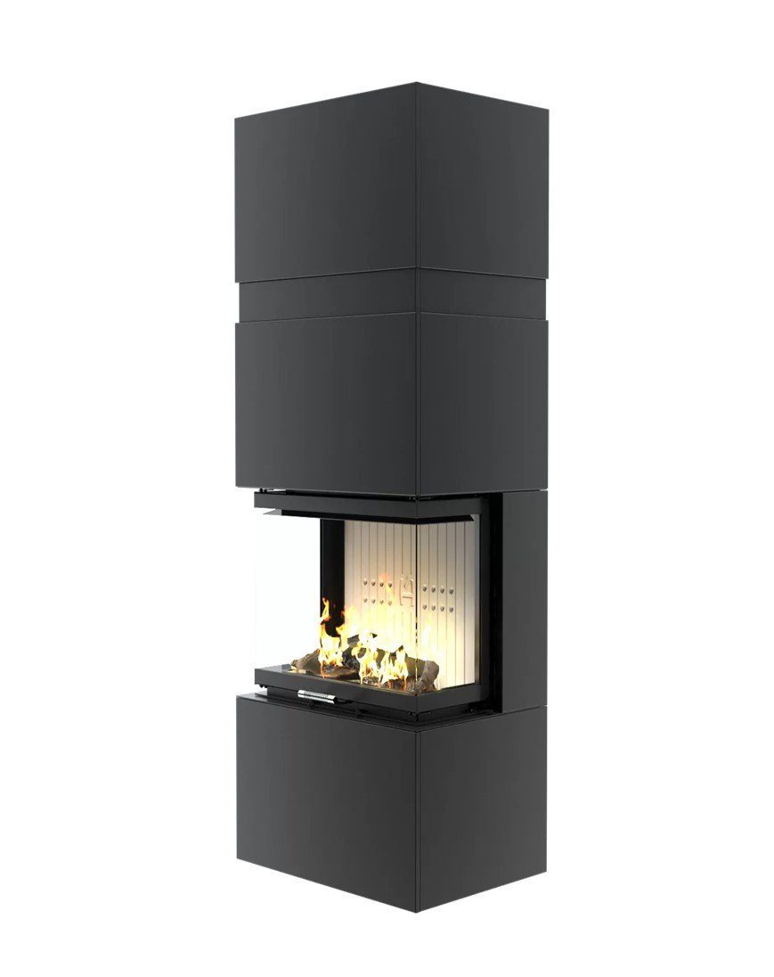 Hitze Kaminbausätze TRINITY 80x35x53.G Kaminbausatz in schwarz Bauart1 BImSchV II, 12,00 kW, Dauerbrand, Aschekasten