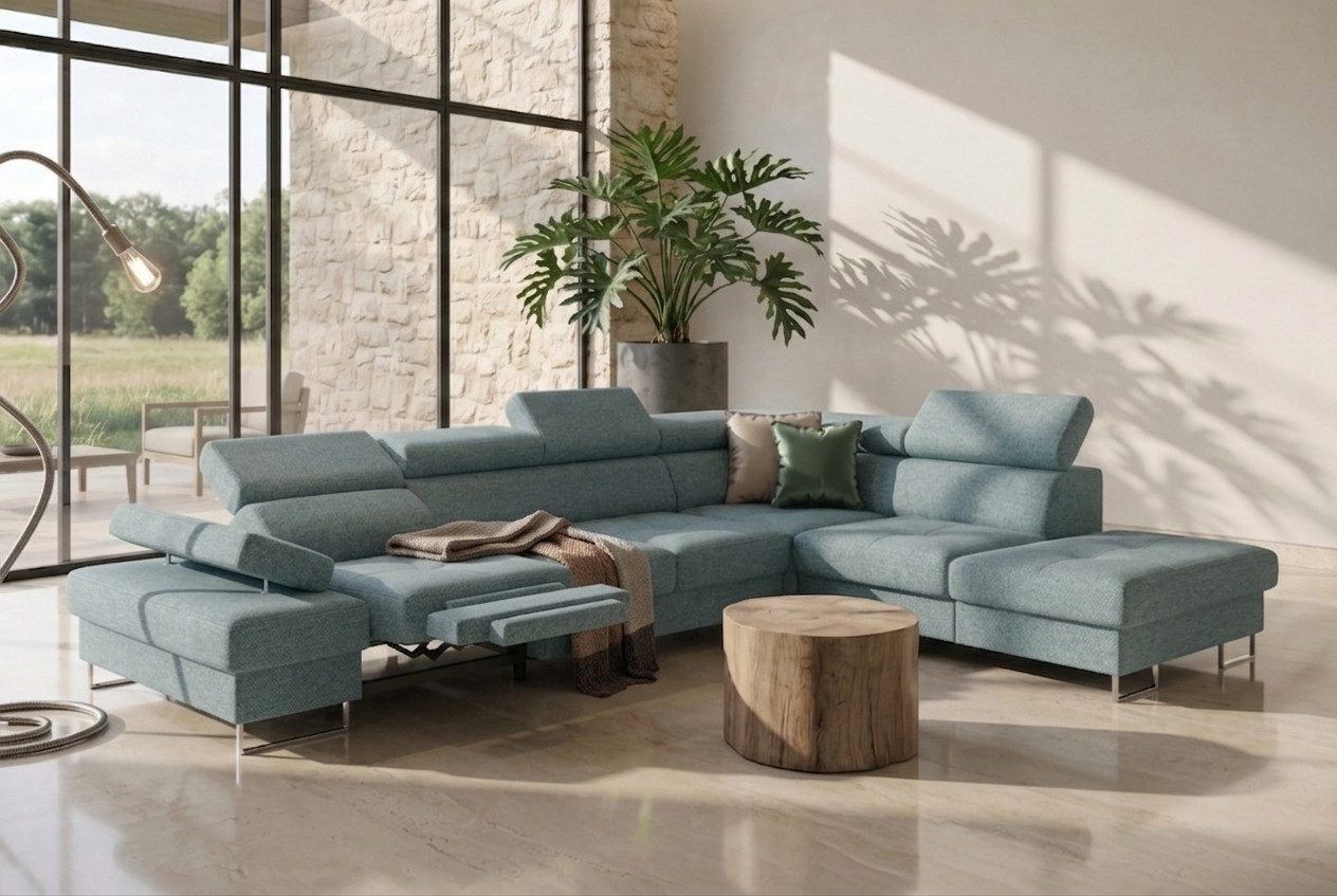 Friderik-EU Ecksofa GALAXY RELAX mit Schlaffunktion, Bettkasten, 225×350 cm, Relaxfunktion, verstellbaren Kopfstützen & Armlehne, Made in Europe