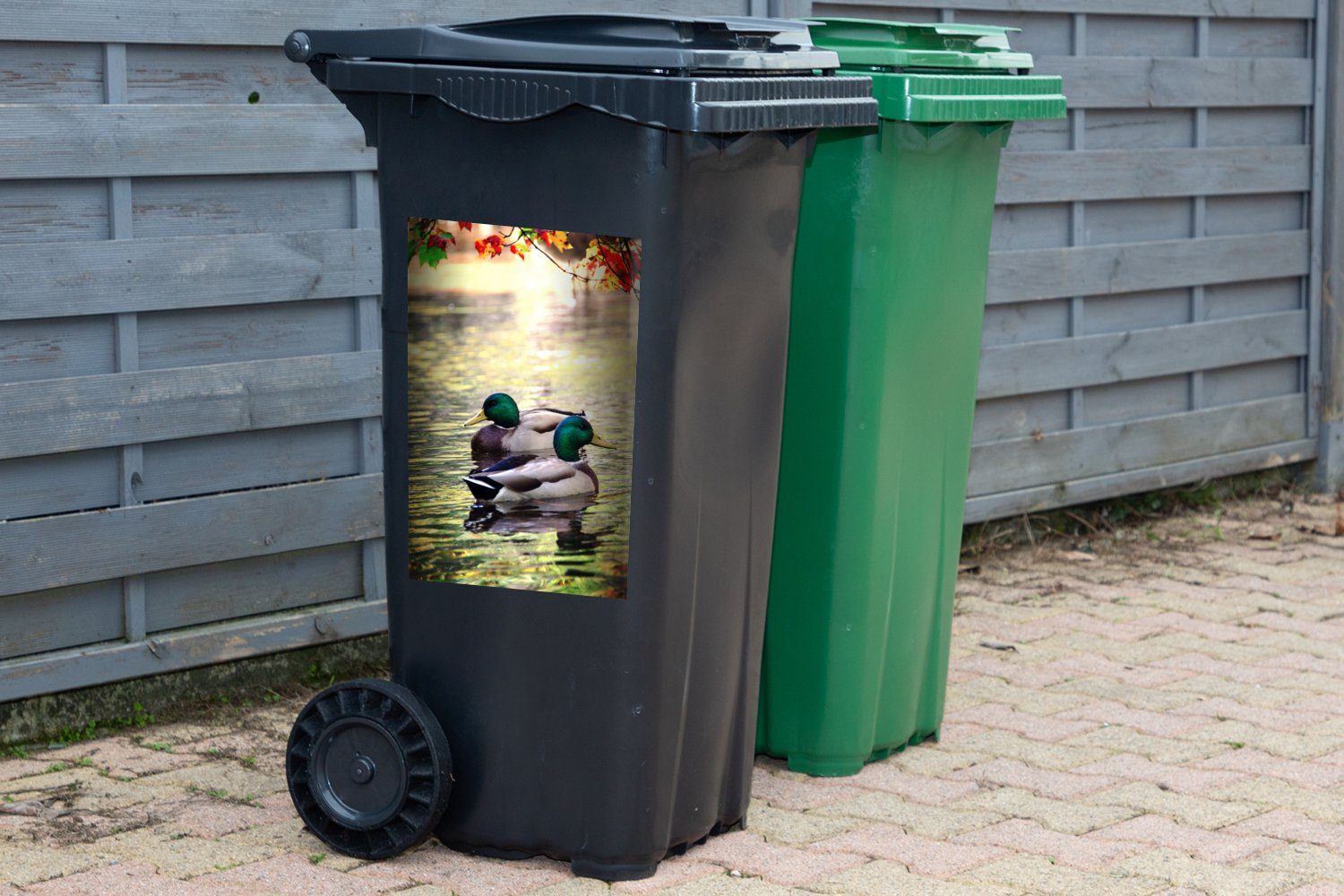 - (1 - Wandsticker Sticker, Ente St), Mülltonne, Abfalbehälter Container, Mülleimer-aufkleber, Wasser MuchoWow Herbst