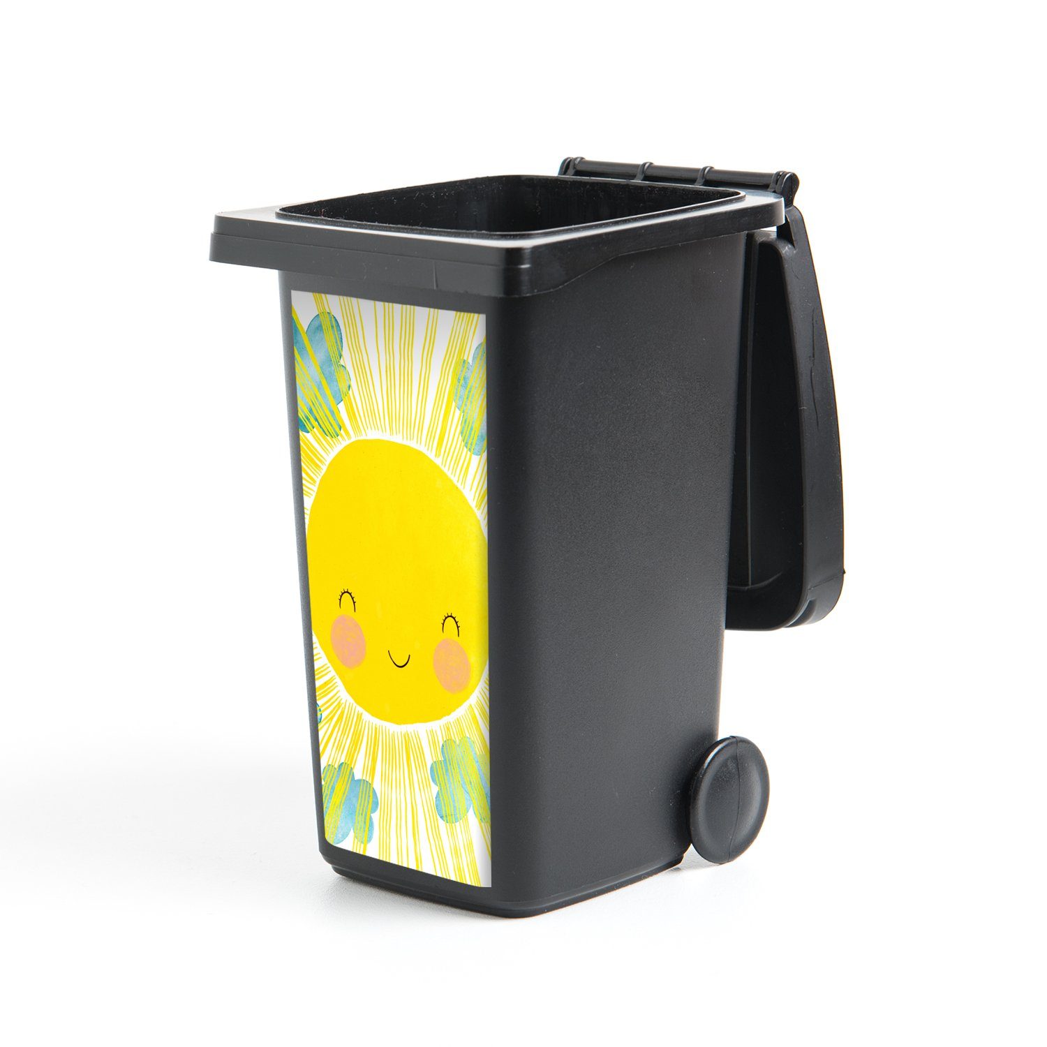 MuchoWow Wandsticker Sonne - Gelb - Kinder - Illustration (1 St), Mülleimer-aufkleber, Mülltonne, Sticker, Container, Abfalbehälter