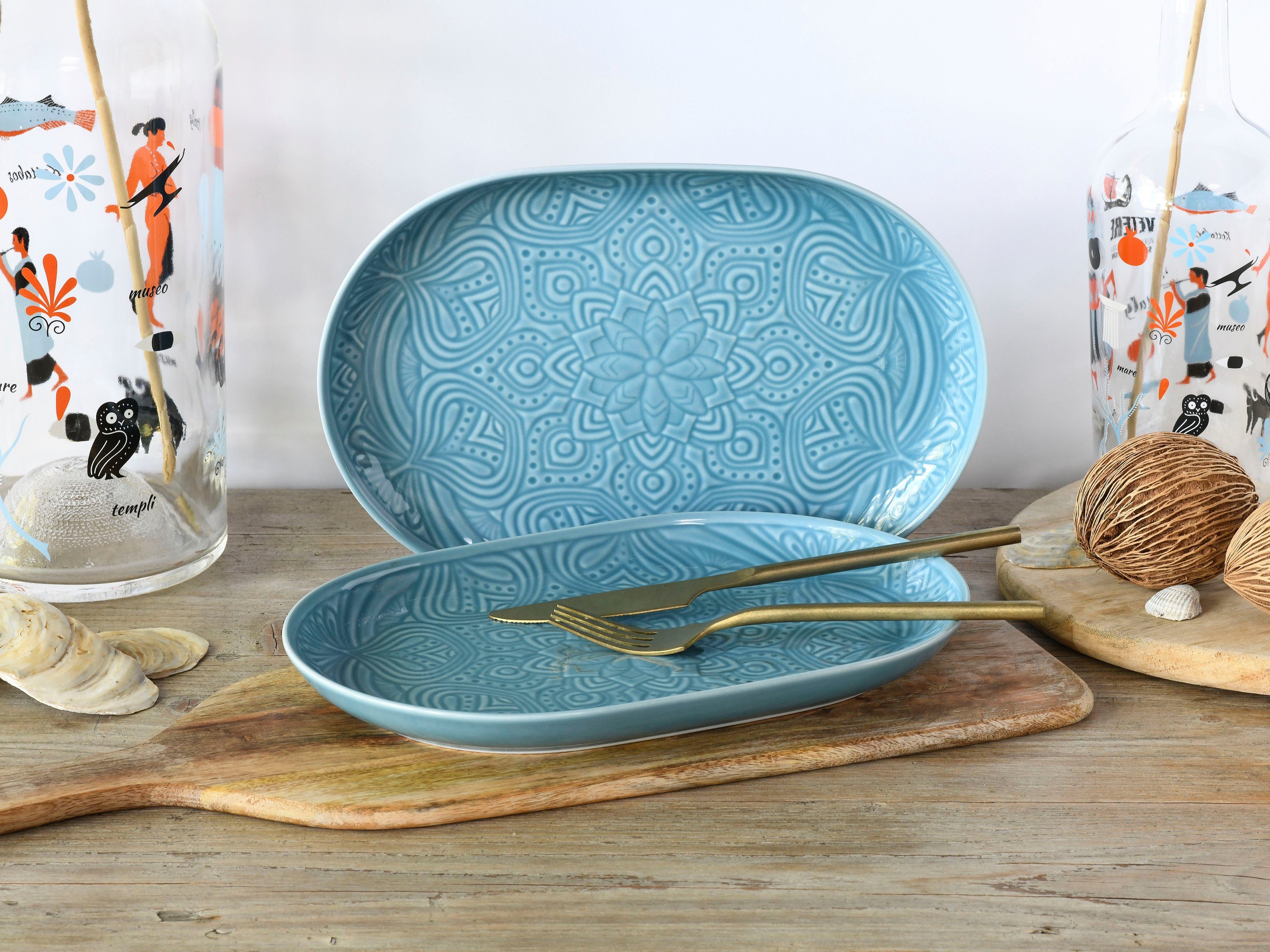 CreaTable Servierplatte Orient Mandala, Porzellan, (Set, 2-tlg), Servierset, je 28x20 cm