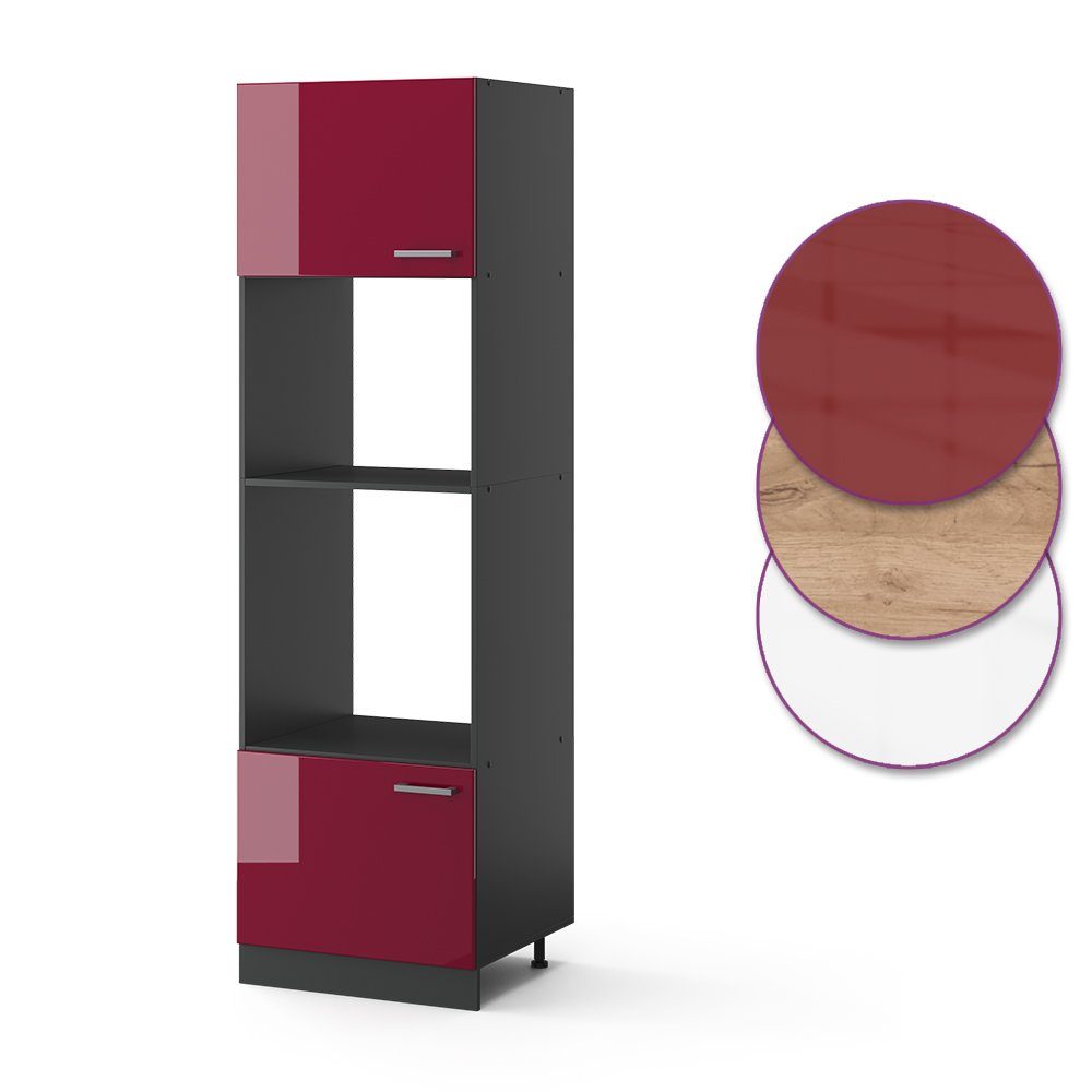 Vicco Mikrowellenumbauschrank R-Line, Rot Hochglanz/Anthrazit, 60 cm (1-St) – Bild 5 von 5
