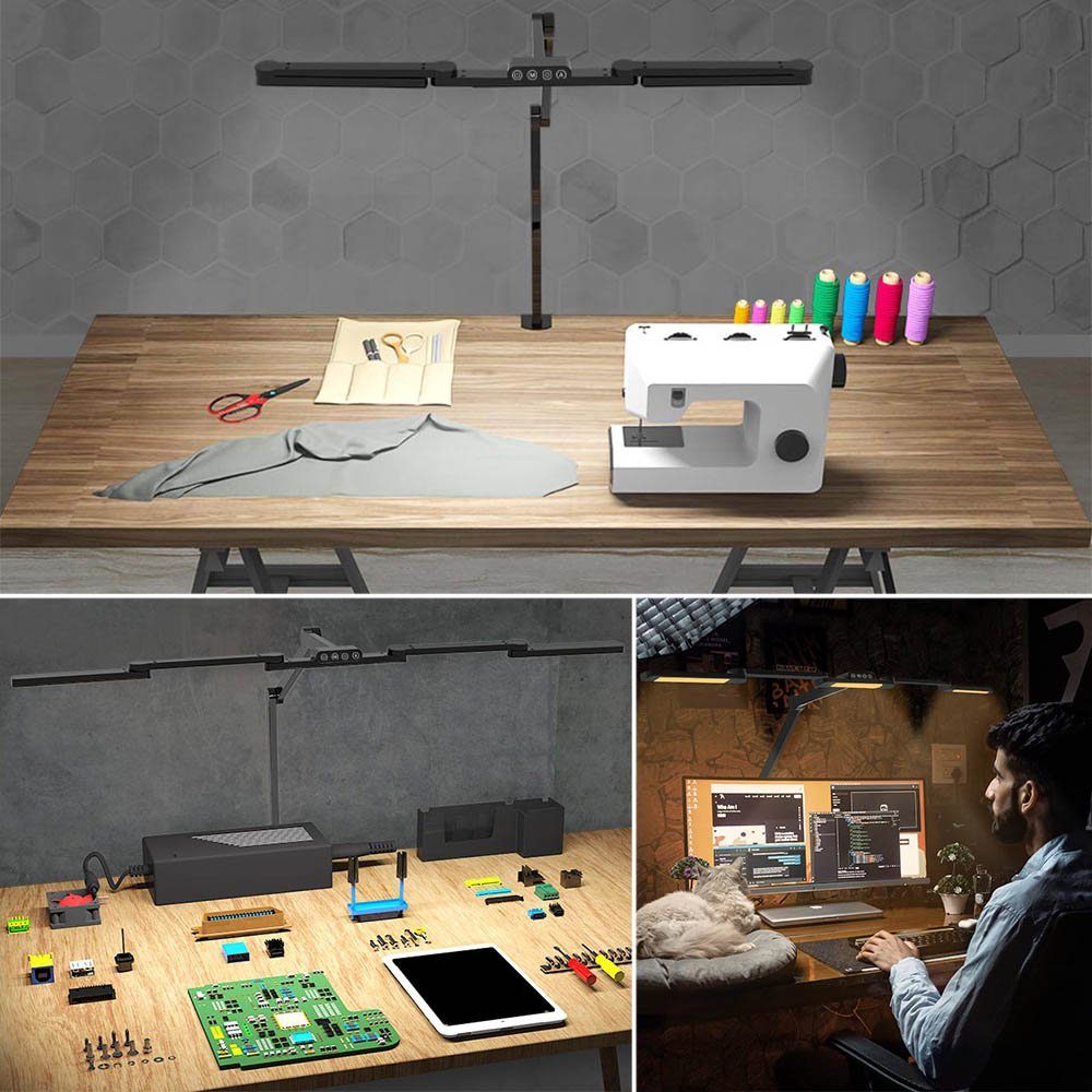 Rosnek LED Tischleuchte 24W, 105 cm, transformierbar, ultrahell, für Architekten Büro Heim, 3000K, 3500K, 4000K, 5000K, 6500K, 5 Farbtemperaturen, mit Klemme Klemmlamp