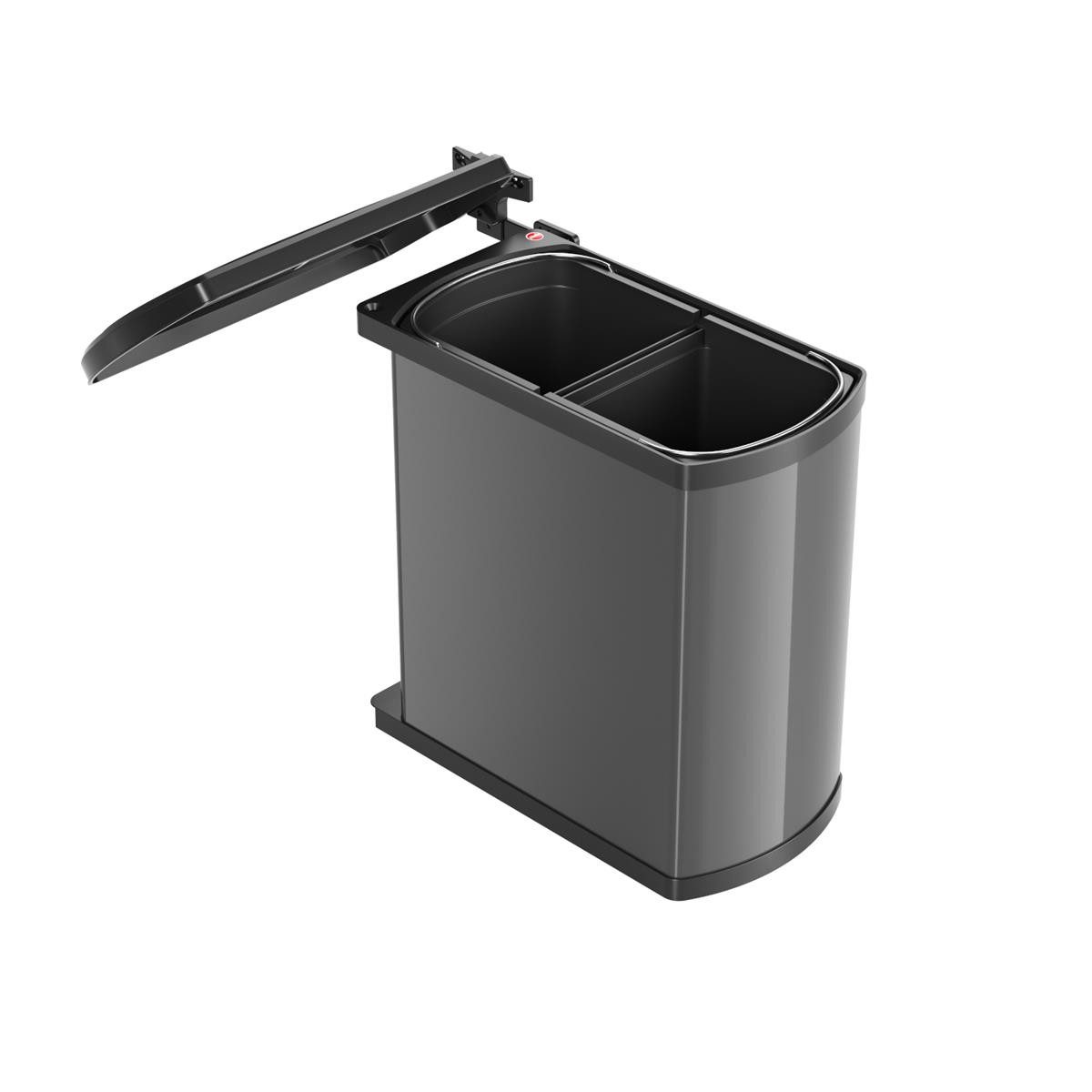 Hailo Einbaumülleimer Hailo Abfallsammler 3416071 MF Swing Duo 16 Liter dunkelgrau, 3418071 für Schrankbreite ab 450 mm mit Drehtür