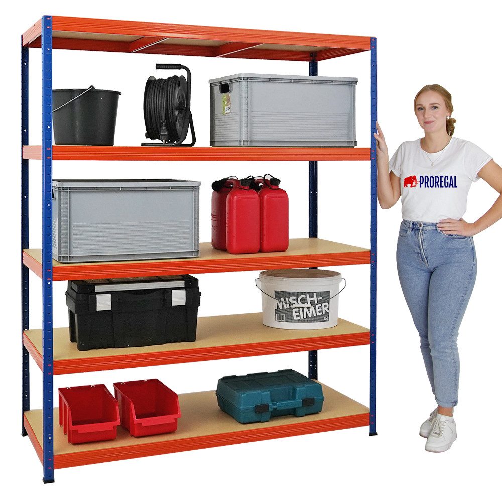 PROREGAL® Schwerlastregal Stabiles Lastenregal Kellerregal ELEPHANT mit 5 Fachböden aus MDF, Stabiles Kellerregal Stahlregal mit hoher Fachlast