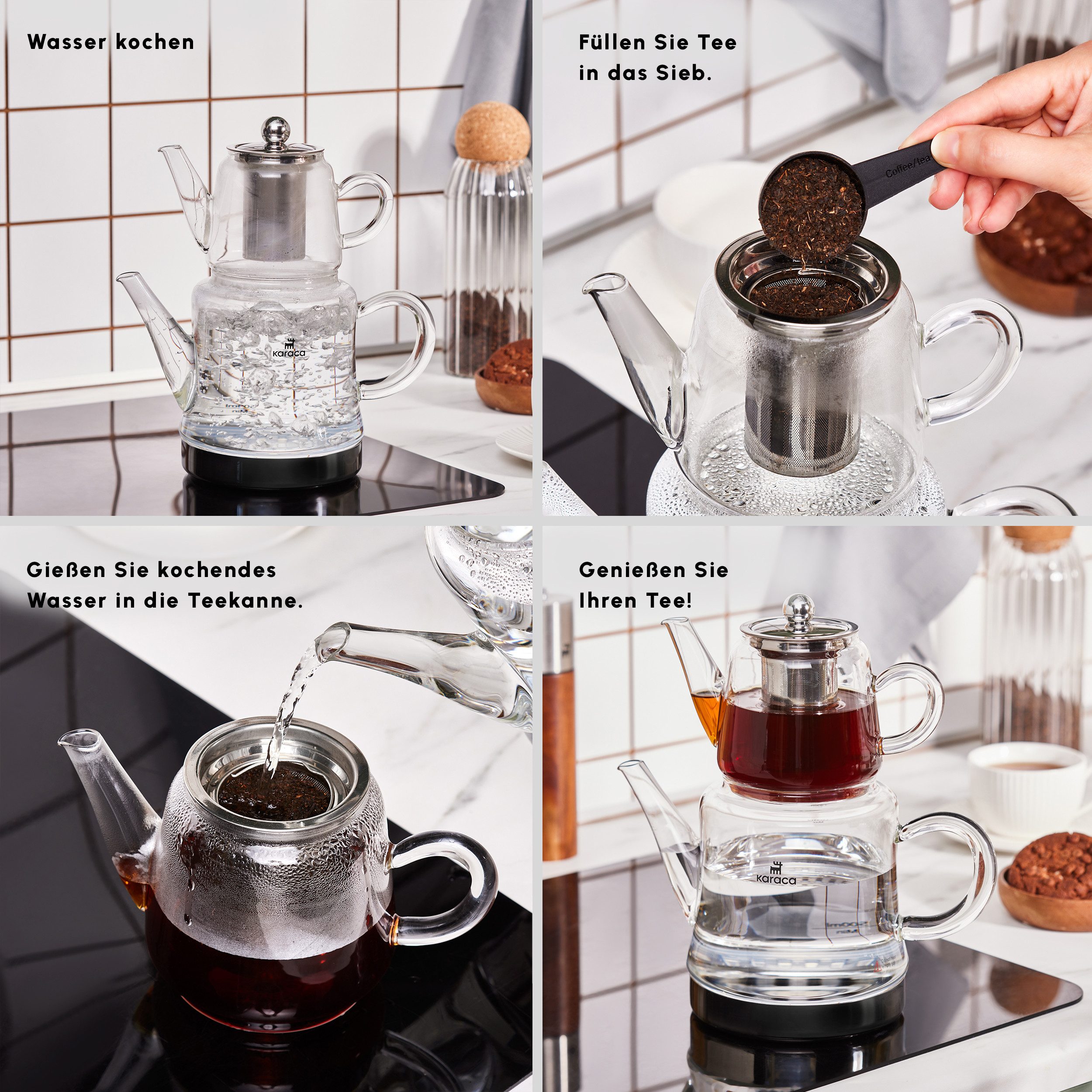 Karaca Teekanne Karaca Dora Borosilikat Glas-Teekannen-Set, 2.25L, Hitzebeständig, 2.25 l – Bild 4 von 5