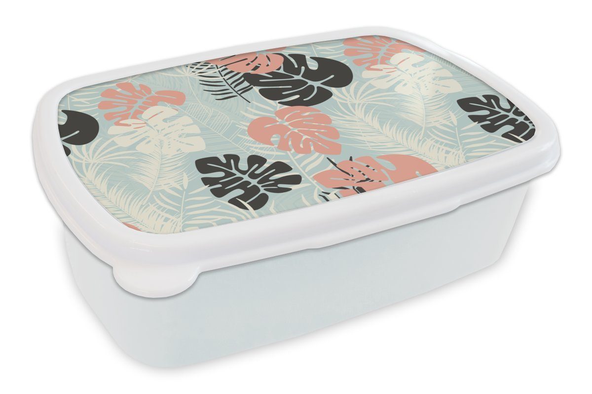 MuchoWow Lunchbox Blätter - - Jungs für Mädchen Muster, - Pastell Kinder Brotbox Kunststoff, Hawaii für Erwachsene, weiß und Brotdose, und (2-tlg), - Monstera