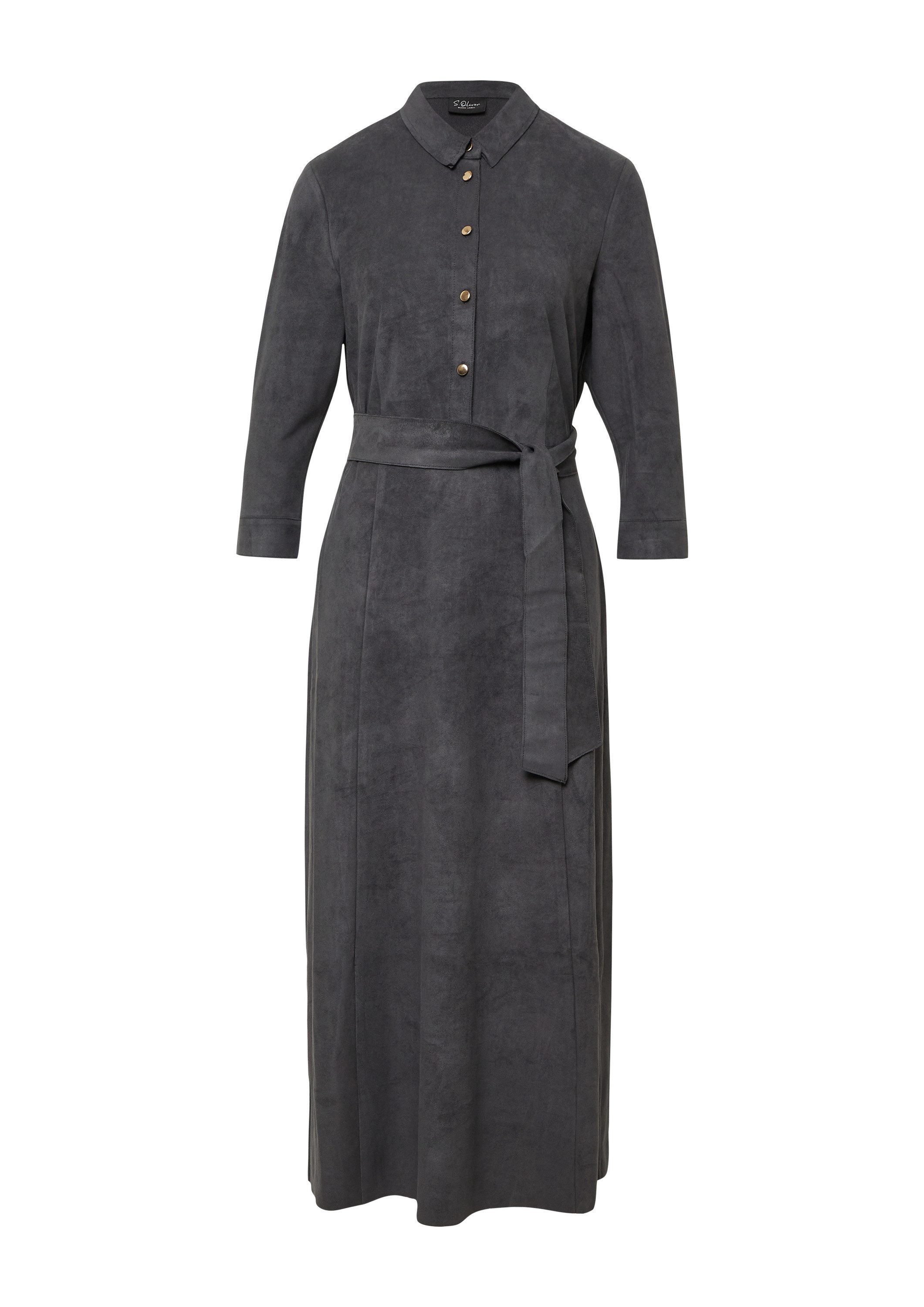 s.Oliver Midikleid Kleid Hemdblusenkleid in Veloursleder-Optik mit Raffung