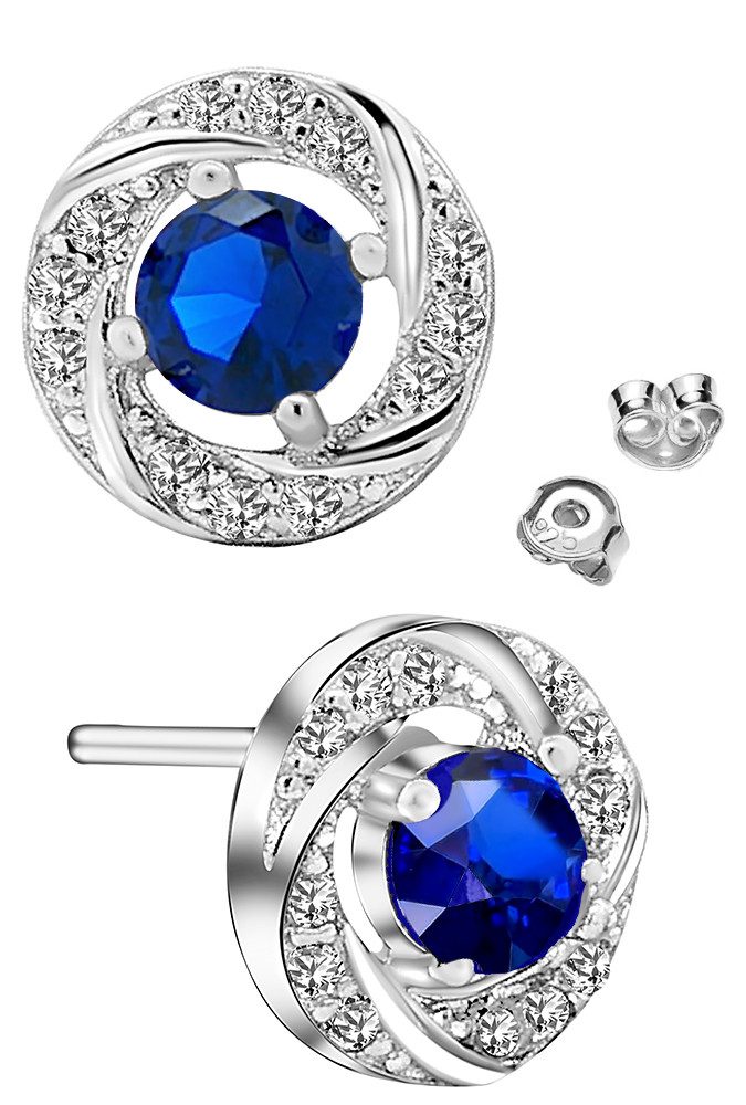 Paar Ohrstecker runde 925 Silber 9mm rot blau Ohrringe Schmuck für Frauen Damen Mutter