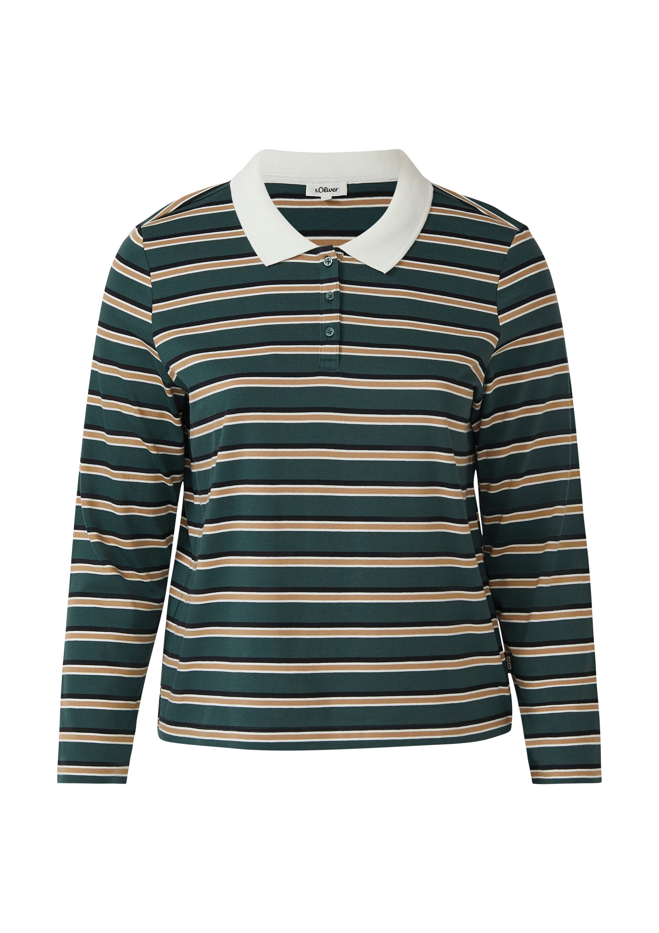 s.Oliver Langarmshirt Polo-Shirt Langarm-Poloshirt mit Streifen günstig online kaufen