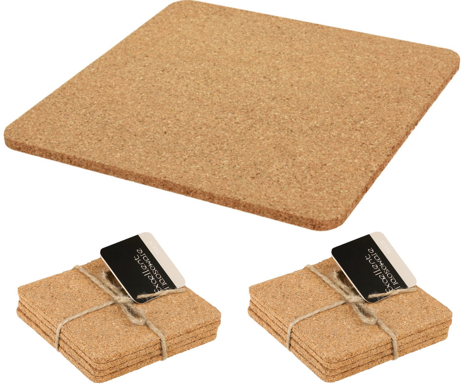Koopman Getränkeuntersetzer Kork Tassenuntersetzer Ø 10cm Rund / Eckig 12 er Set, Set, 12-tlg., 12tlg, Kork, Eckig
