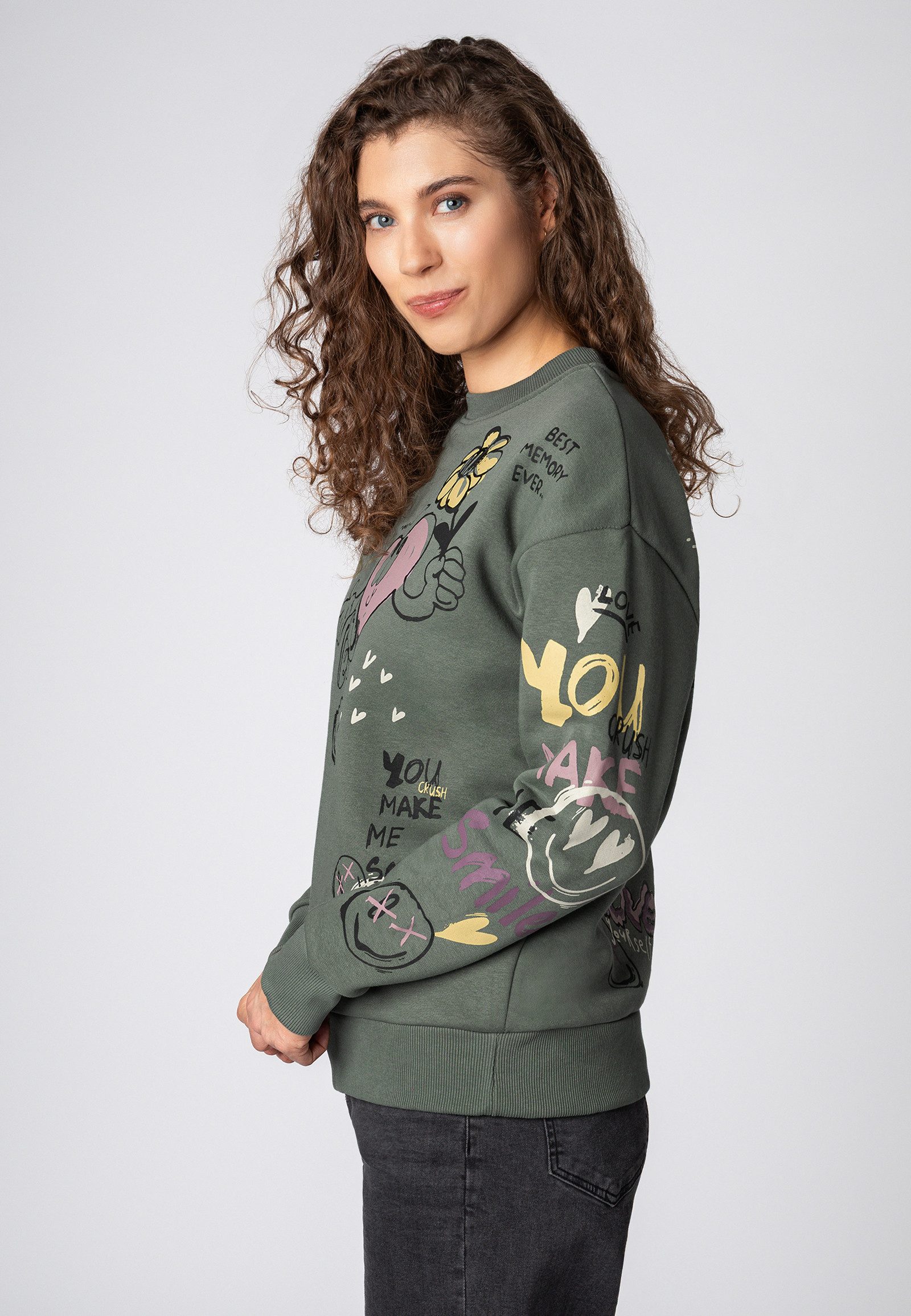 SUBLEVEL Sweatshirt Damen Pullover langarm im Alloverprint Sweater, Sweatpullover