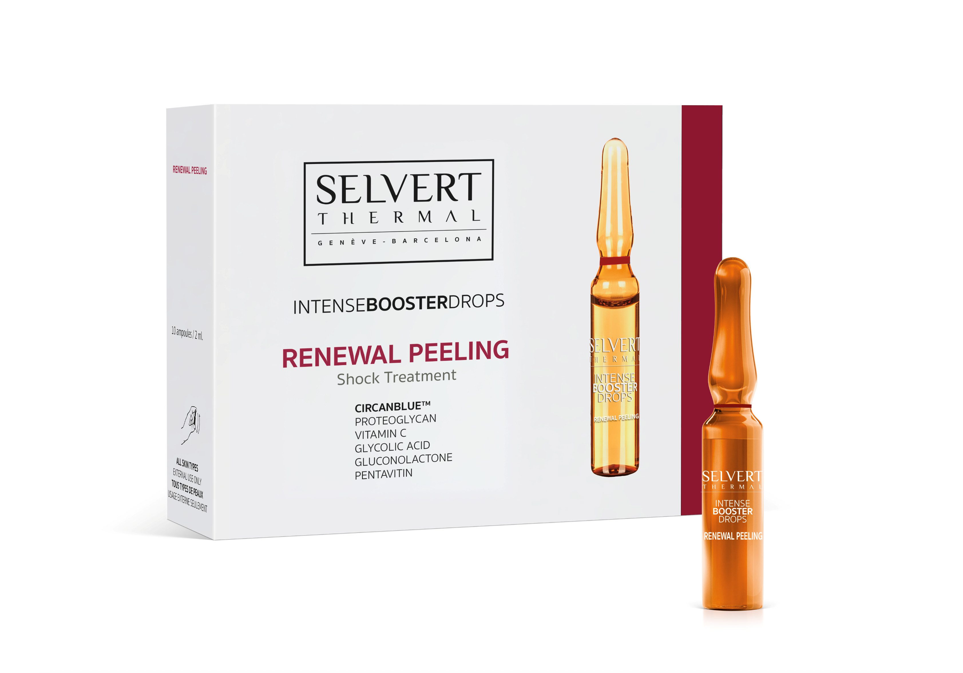 Selvert Thermal Gesichtsserum Erneuerungspeeling Booster Ampullen, 15% AHA und PHA – 10 Stk., Intensive Wirkung, SHOCK TREATMENT, neue Formel