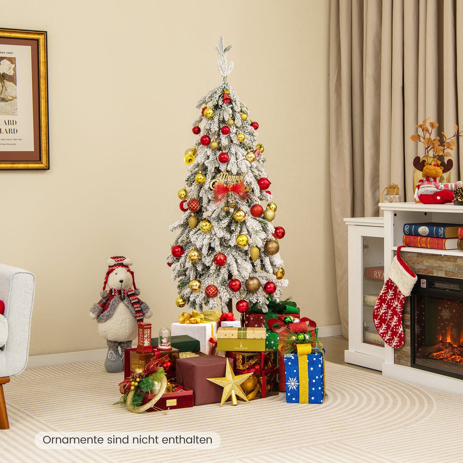 COSTWAY Künstlicher Weihnachtsbaum, mit & Modi, Farbwechsel 11 Schnee LEDs in