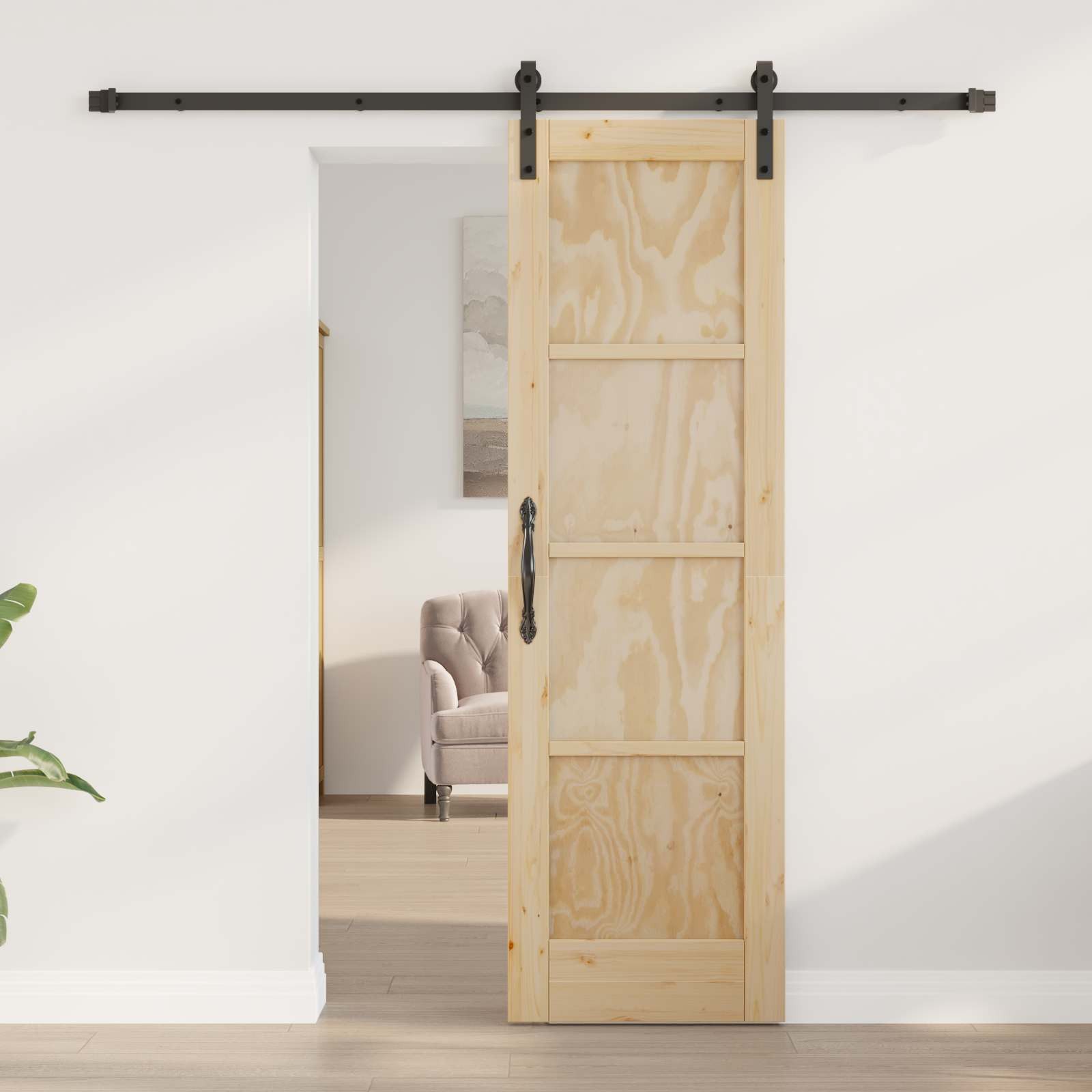 vidaXL Haustür Schiebetür Natürlich und Schwarz 61 x 198,5 cm (1-St)