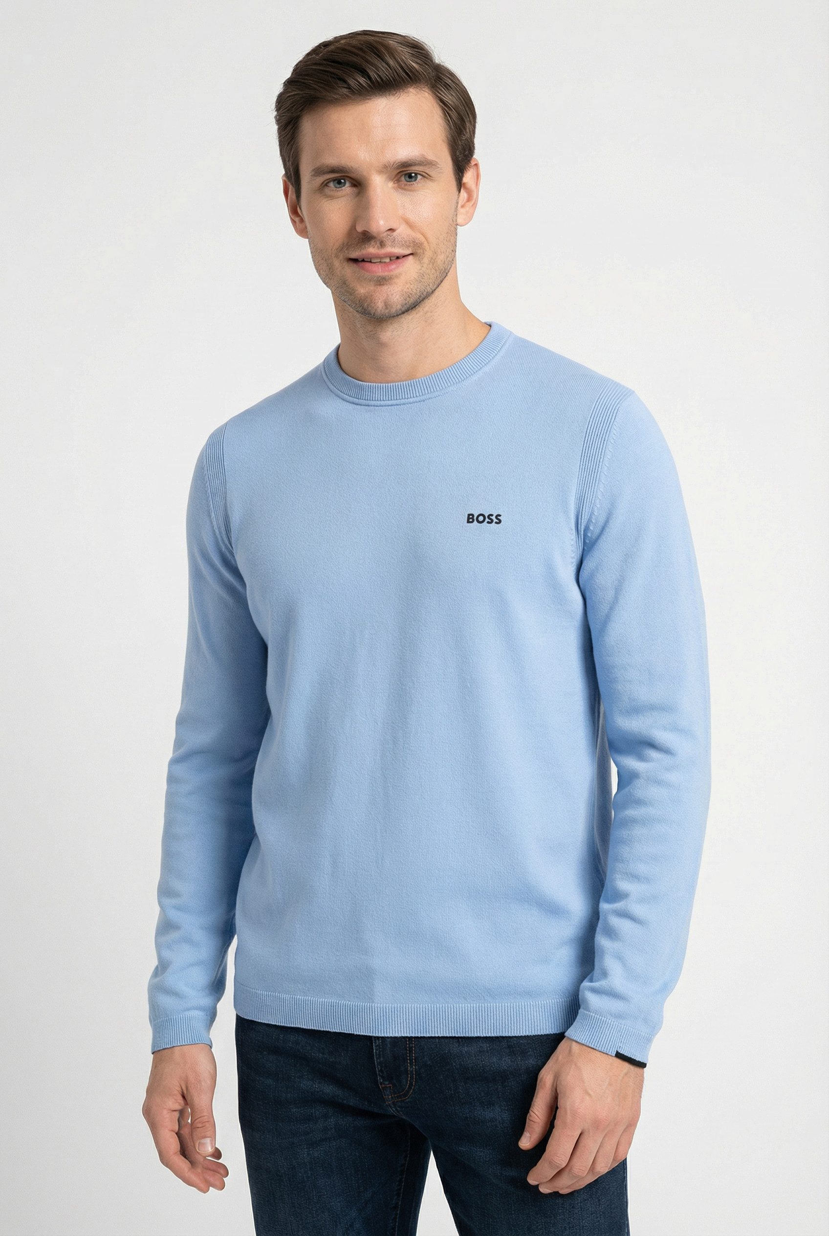 BOSS GREEN Strickpullover Rundhalsausschnitt, Regular Fit, Logo-Print günstig online kaufen