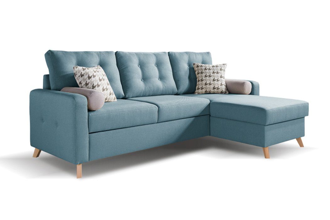 JVmoebel Ecksofa L-Form Bettfunktion Stoff Ecksofa Sofa Couch Design Couch Polstermöbel Blau