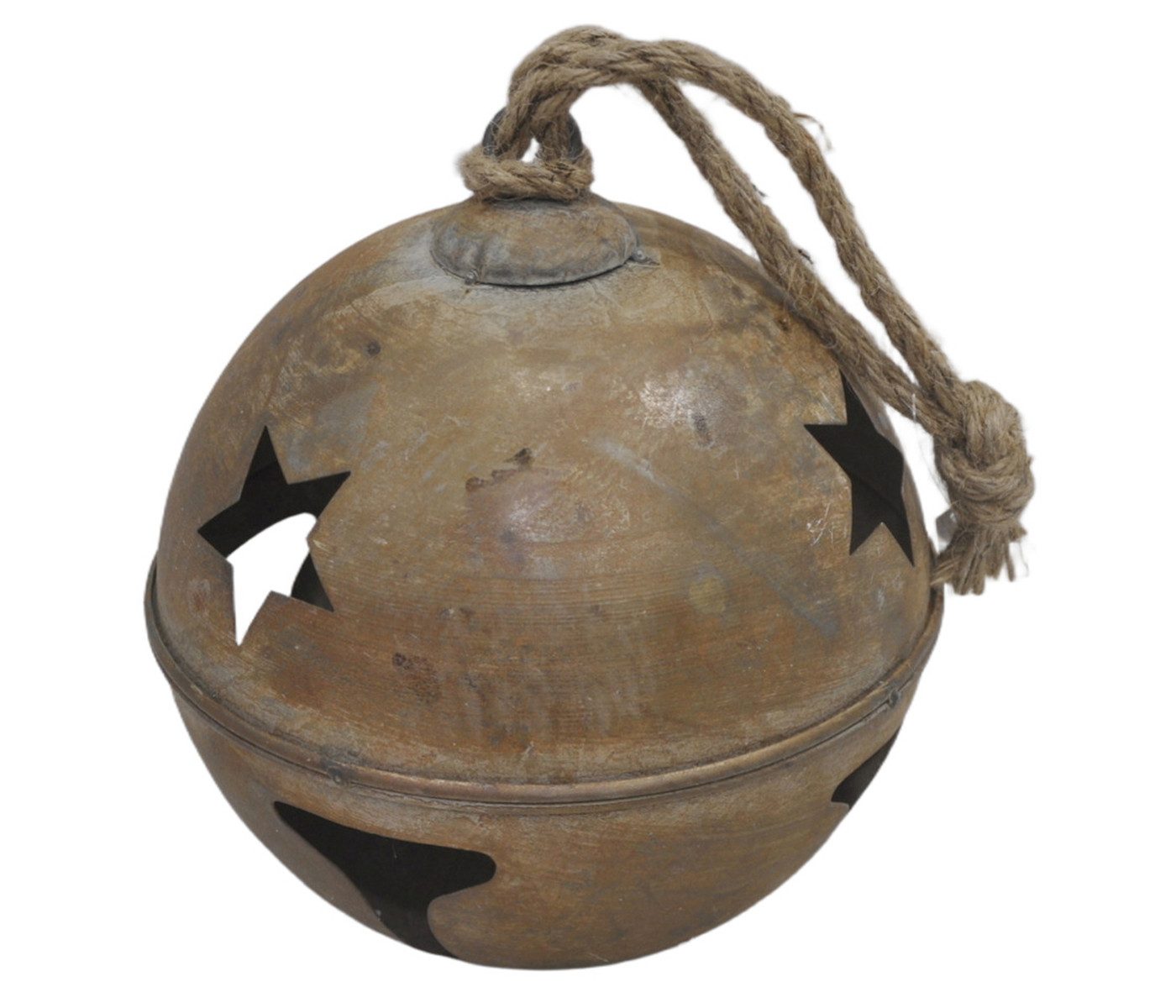 Dehner Weihnachtsfigur Weihnachtliche Glocke, mit Sternenmotiv, Ø 20 cm, Metall, braun, mit rustikaler Optik für Vintage-Flair