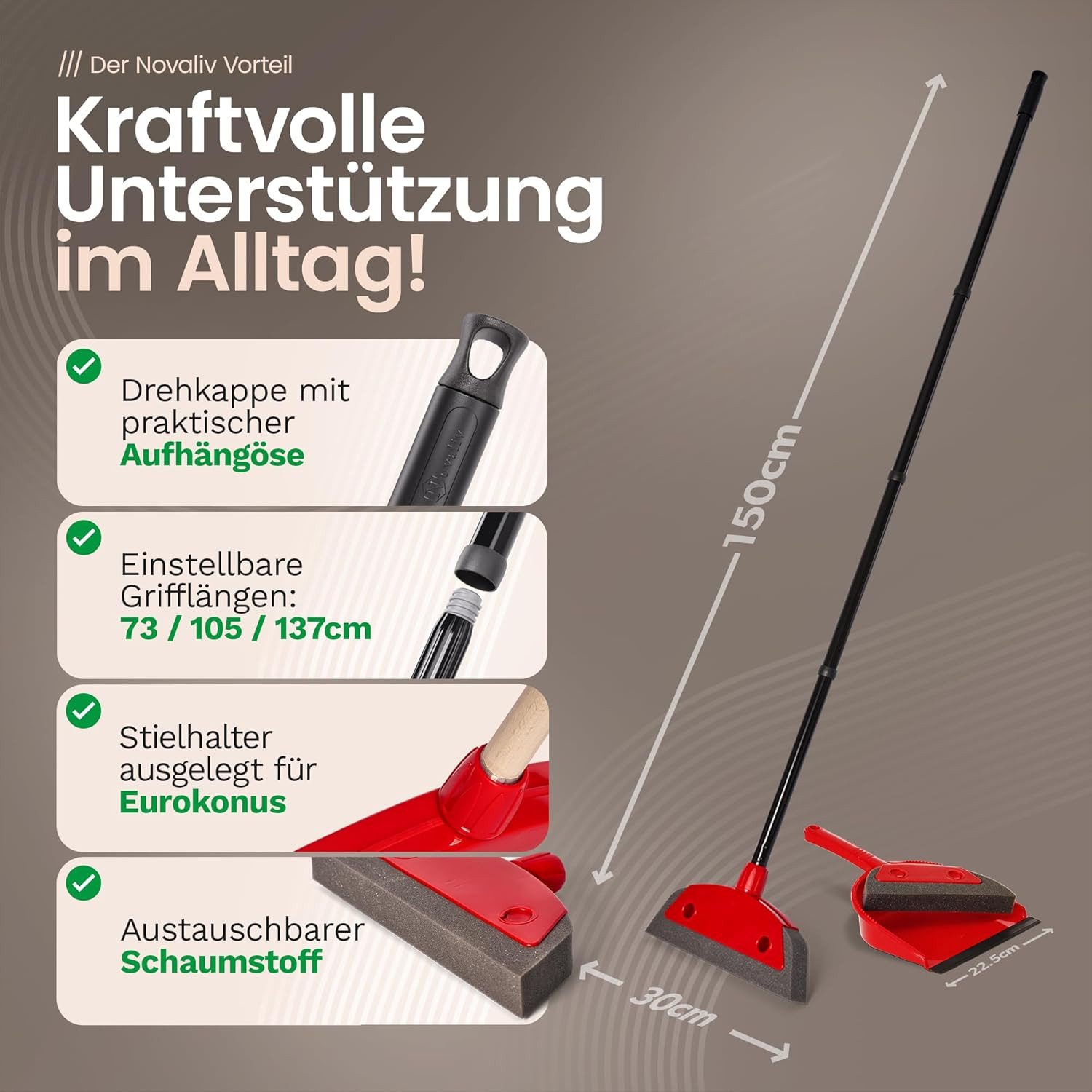 Novaliv Kehrgarnitur 19701-30656-2x, (2-tlg), Novaliv 2X Schaumstoffbesen mit Stiel zum Stecken Auto & Abzieher Fris