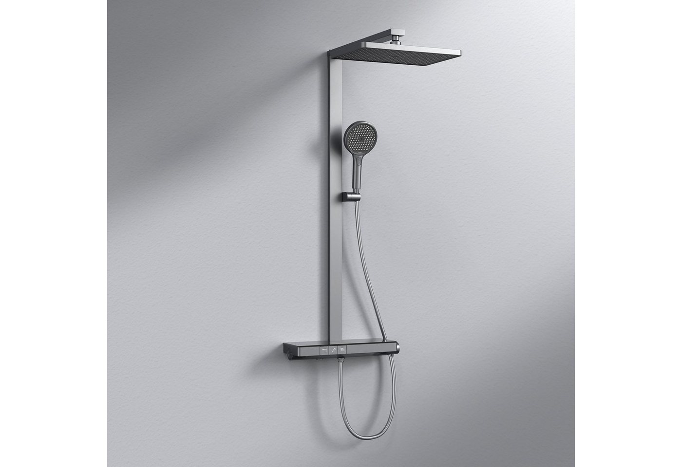 Thumbnail - EMKE Duschsystem mit 40cm Glas Thermostat Ablage Home Duschstange aus Messing Set, Höhe 110 cm, 4 Strahlart(en), Set, Br...