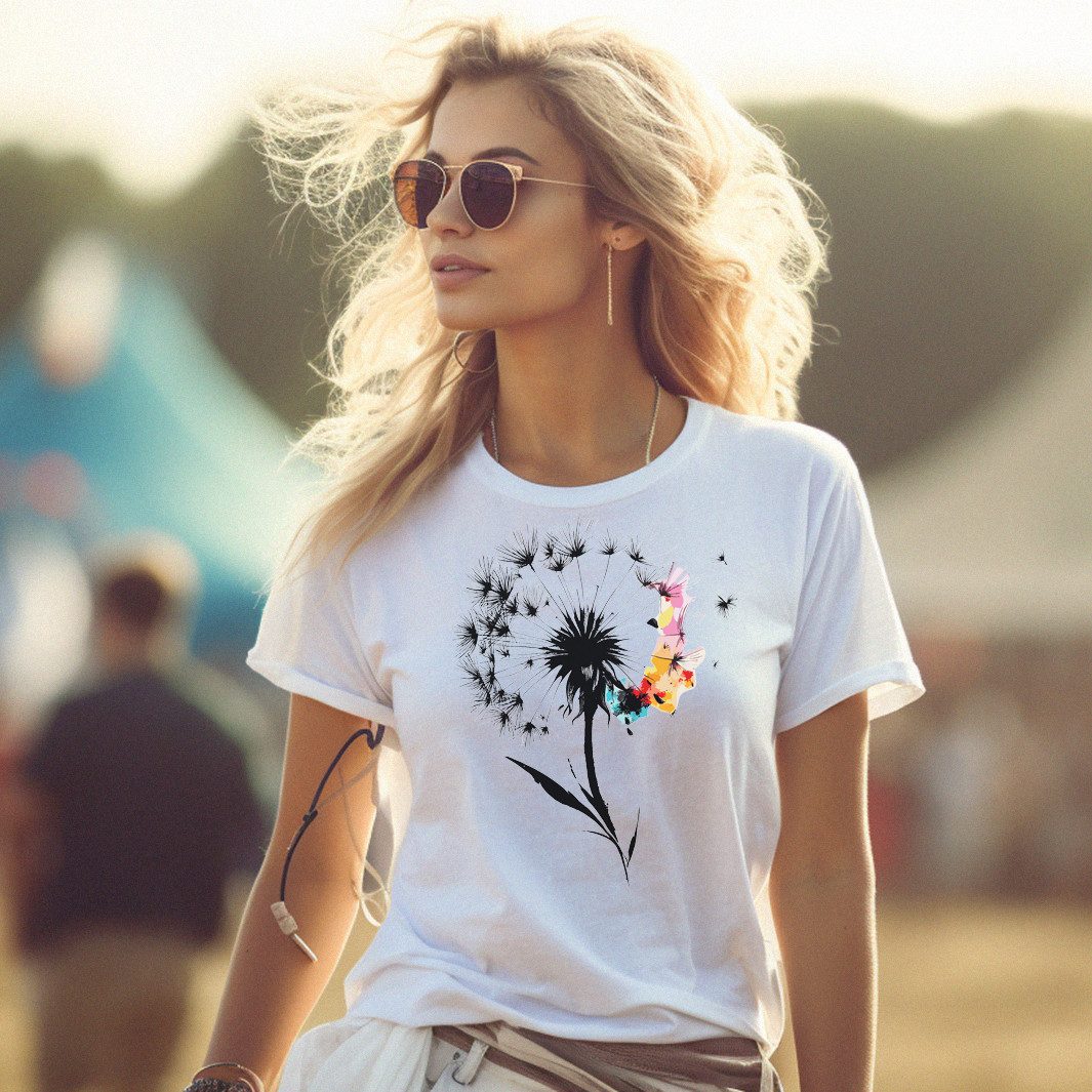 MAKAYA T-Shirt Damen Top mit Pusteblume – Boho Blumenprint Floraler Look (W günstig online kaufen