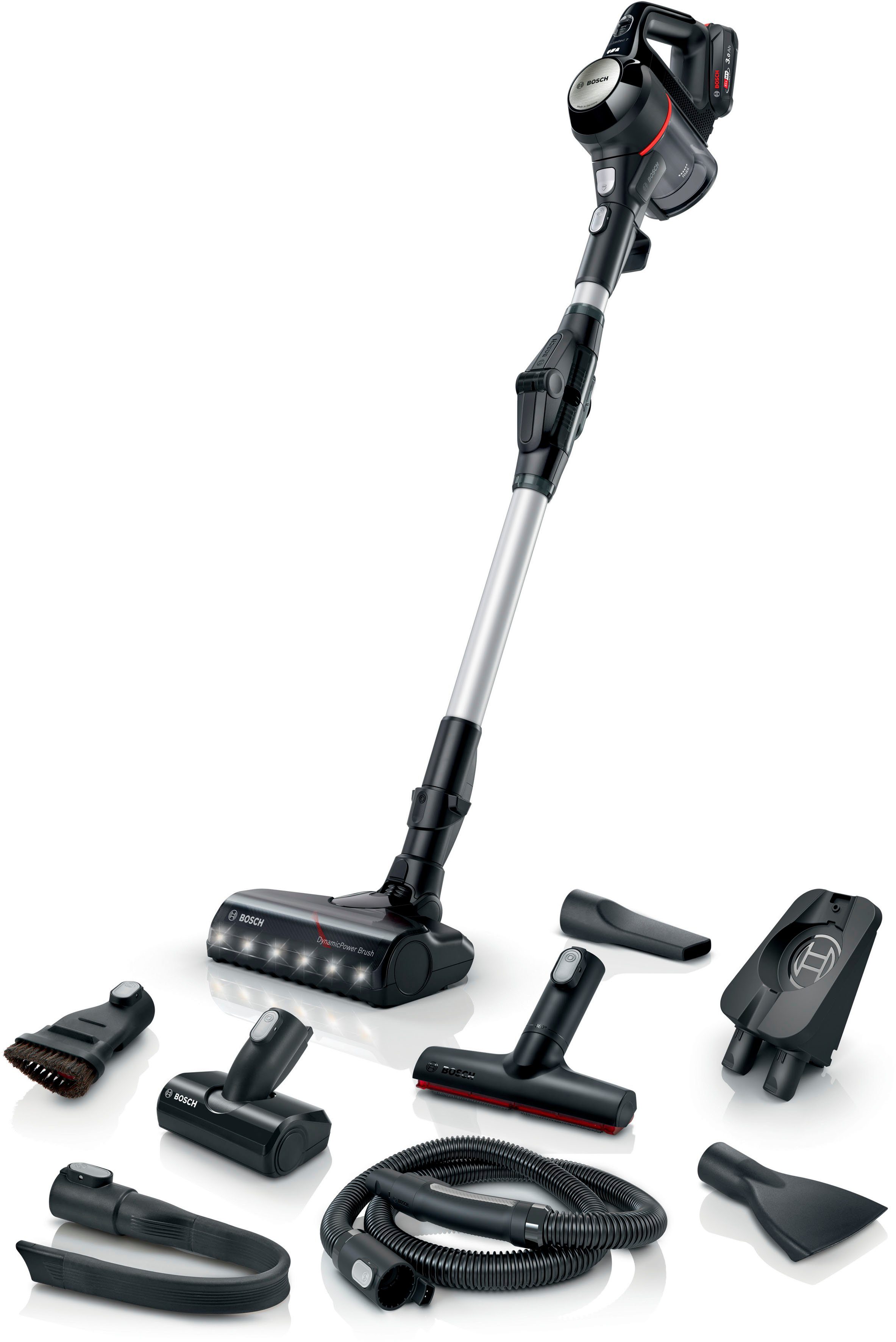 BOSCH Akku-Stielstaubsauger Unlimited 7 BKS711XXL, Akku Staubsauger,Knickrohr, 10 J. Motorgarantie, beutellos, LED-Licht, hohe Saugkraft, lange Laufzeit, Mini-Turbo-Düse, schwarz