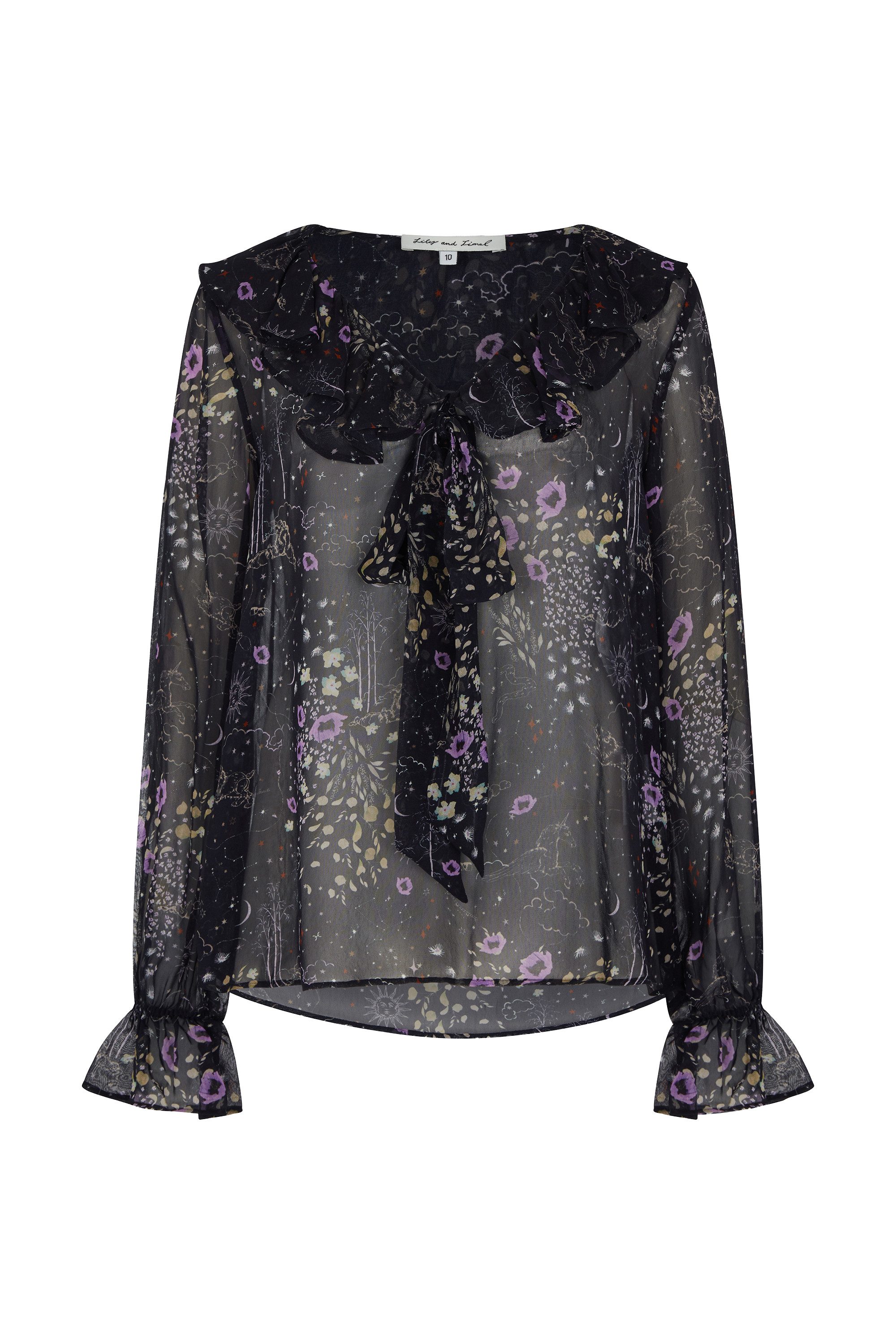 Lily and Lionel Hemdbluse Joni Ruffle Neck Zodiac Print Blouse Damen