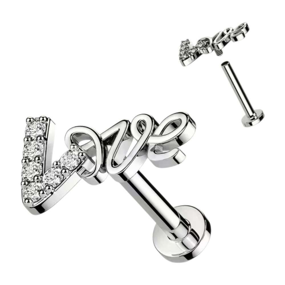 Piercing-Set Helix Tragus Ohr Knorpel Piercing Stecker Kristall Love Schriftzug