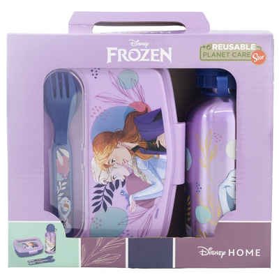 Disney Lunchbox Disney Die Eiskönigin 4 tlg Kinder Lunch Set, Kunststoff Aluminium, (4-tlg), Brotdose Alu-Trinkflasche Besteck