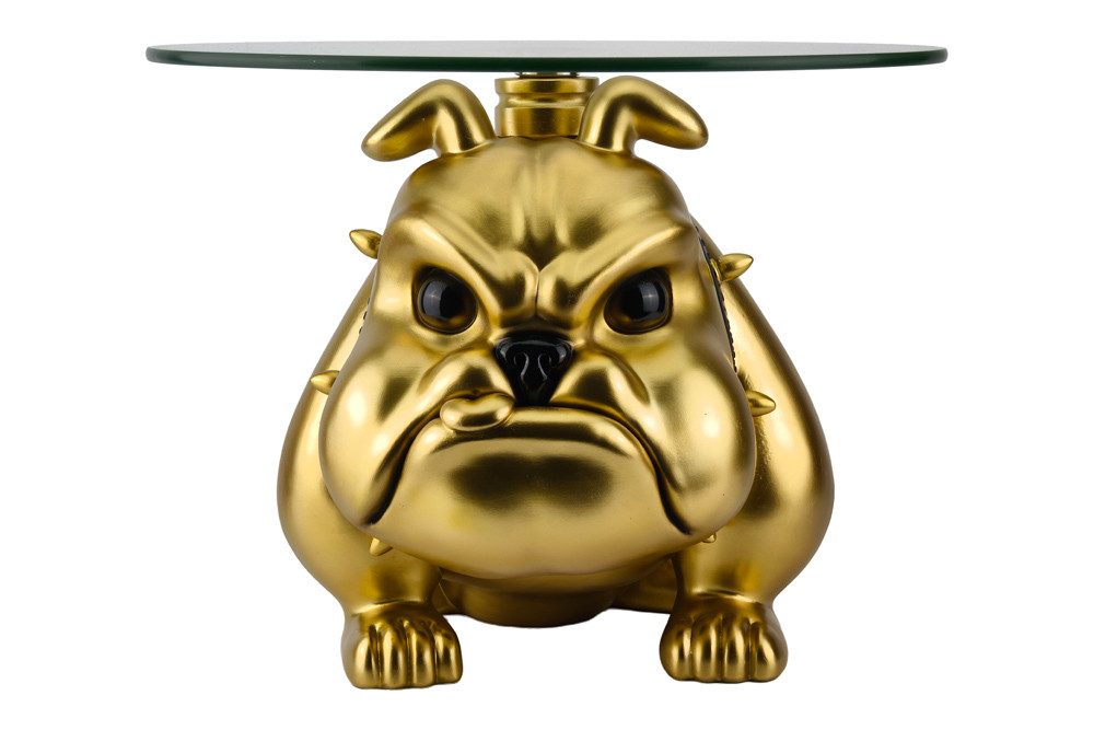 riess-ambiente Couchtisch BULLDOG 55cm gold - Polyresin, Glasplatte, Hunde-Skulptur, rund (Einzelartikel, 1-St), Extravaganter Beistelltisch - ideal für Wohn- u – Bild 5 von 5