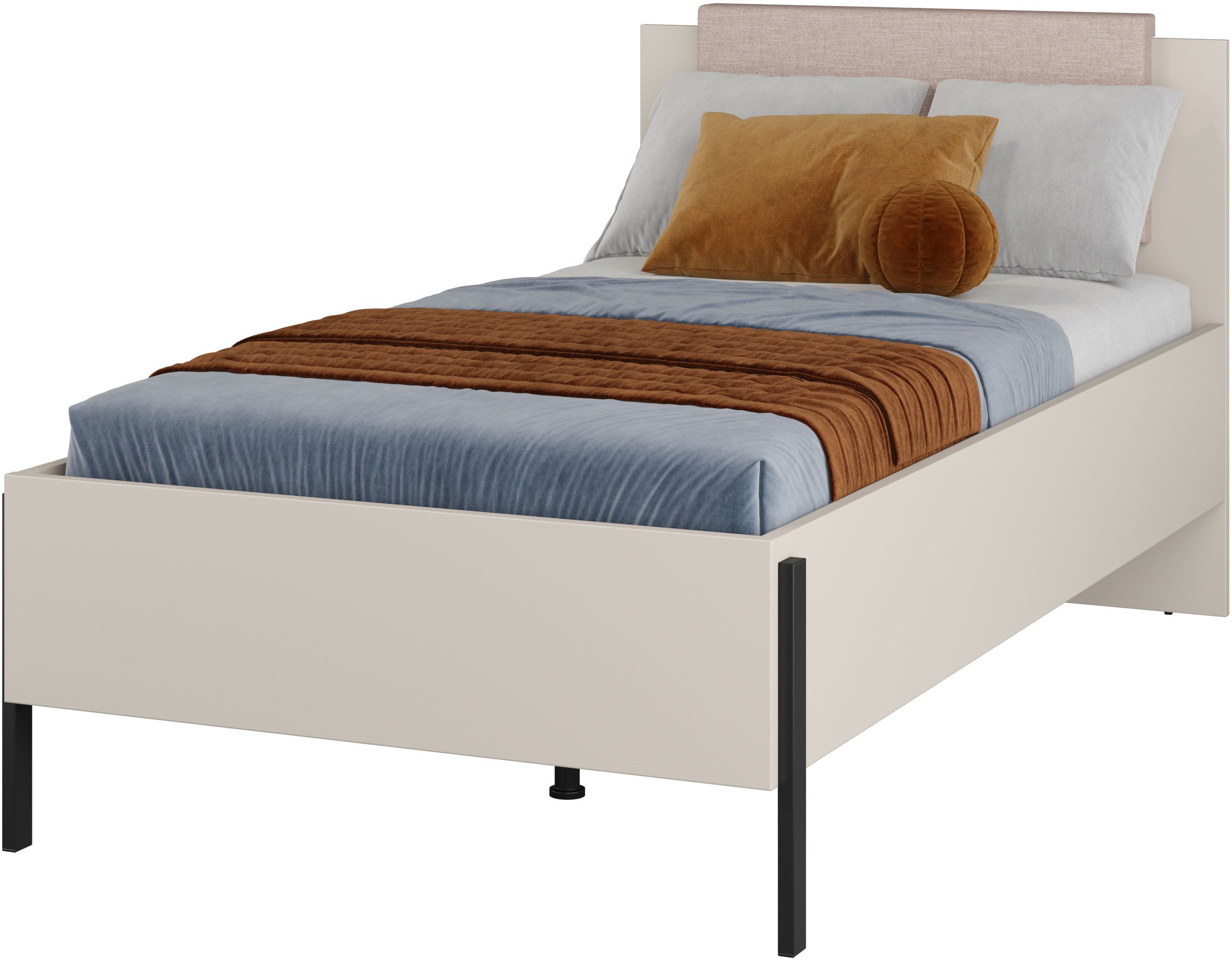 OTTO home Bett Jukon, mit gepolstertem Kopfteil, Füße aus Metall, modernes Design (3 Breiten:100cm, 160cm und 180cm), in drei Größen, …
