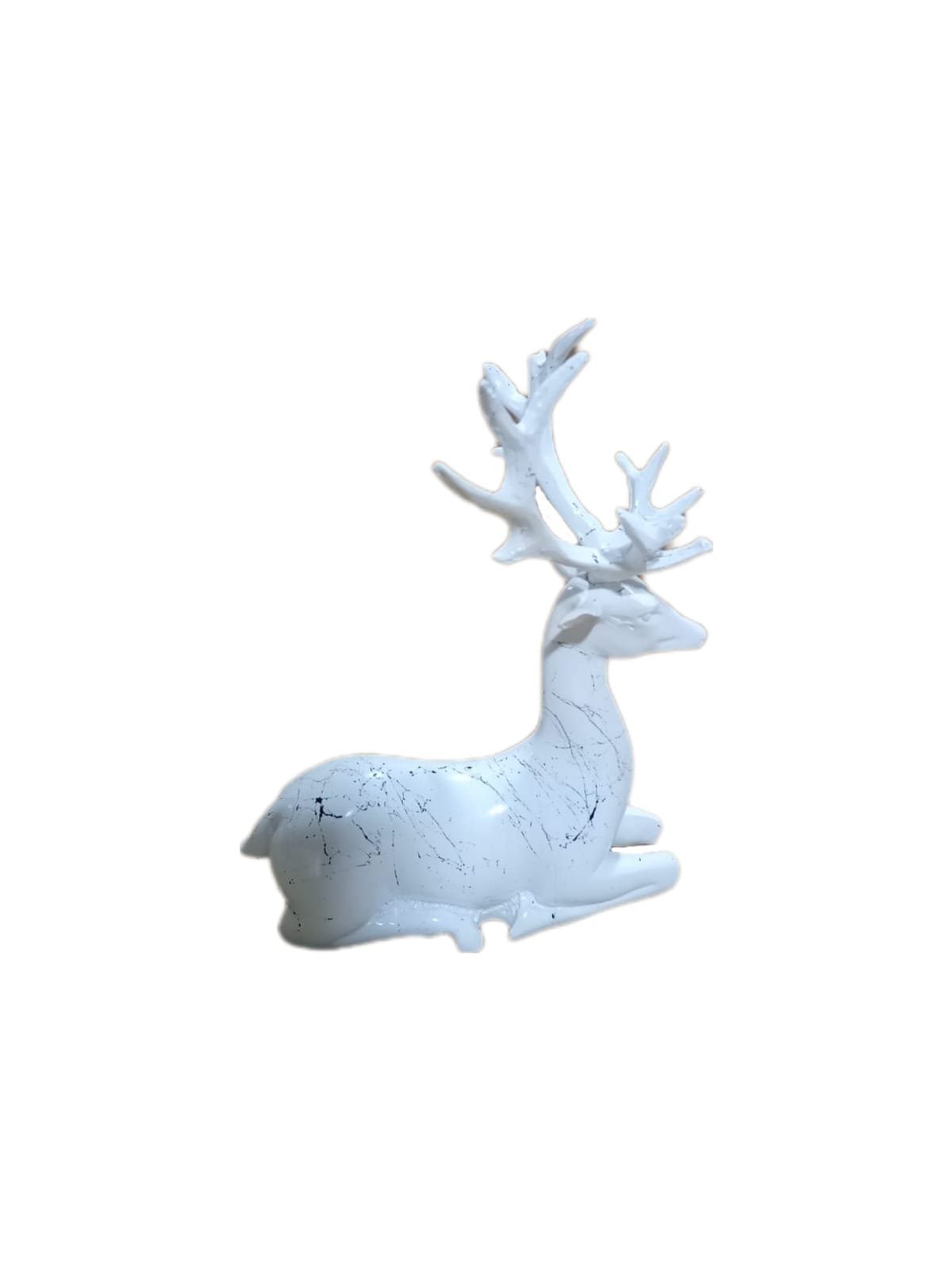 moebel17 Dekofigur Skulptur Hirsch Sitzend aus Dekofigur Polyresin Weiß Marmoroptik