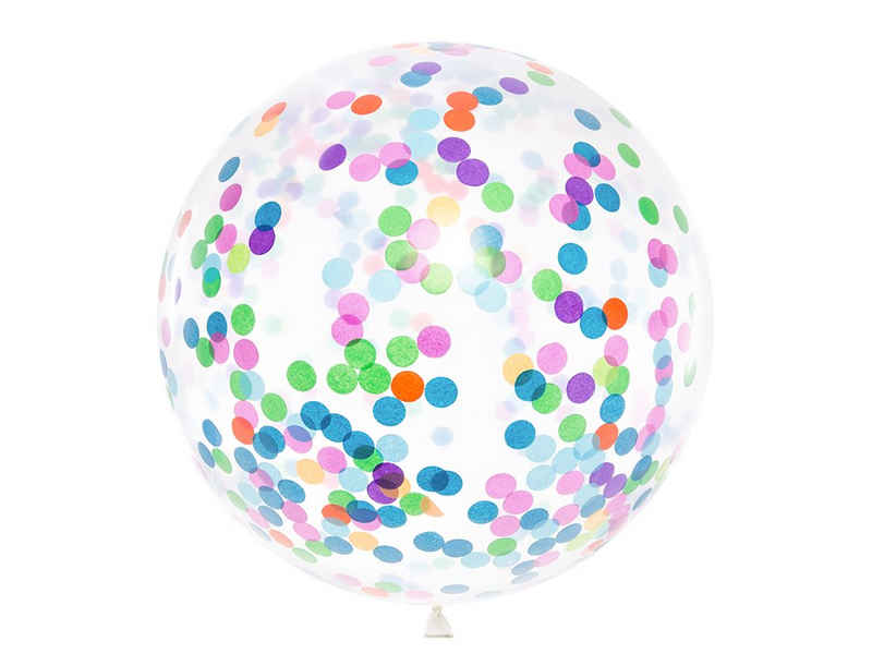partydeco Luftballon, Riesenballon 1m mit buntem Konfetti, klar transparent