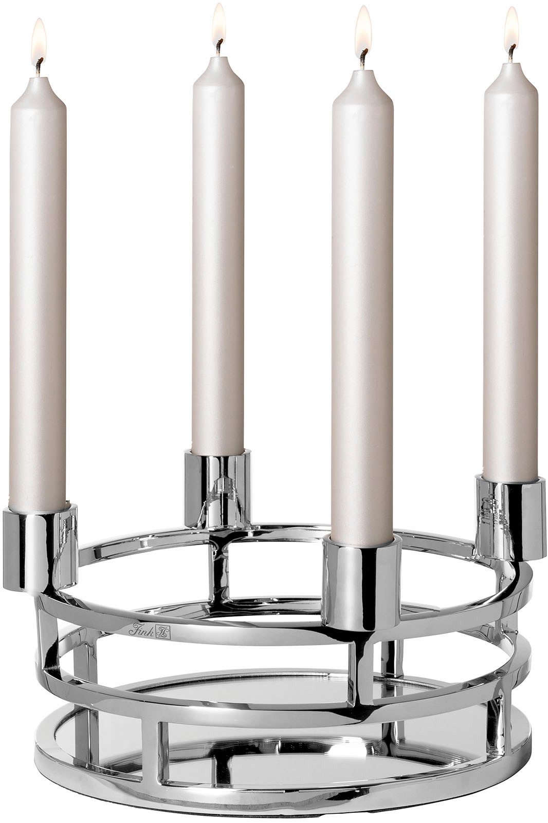 Fink Tablett MODENA, Spiegeltablett, Aluminium, Edelstahl, Glas, (1-tlg), Kranz f. Stabkerzen, Kerzentüllen demontierbar, Ø 28,5 cm