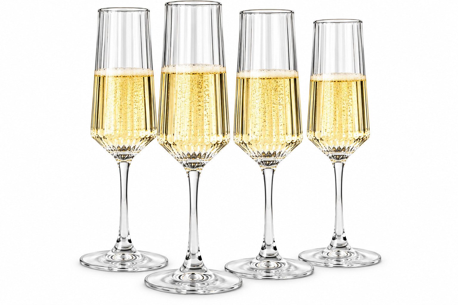 Sendez Sektglas 4er Set 250 ml geriffelt Prosecco Champagner Sektgläser Gläser, 4-tlg., Glas