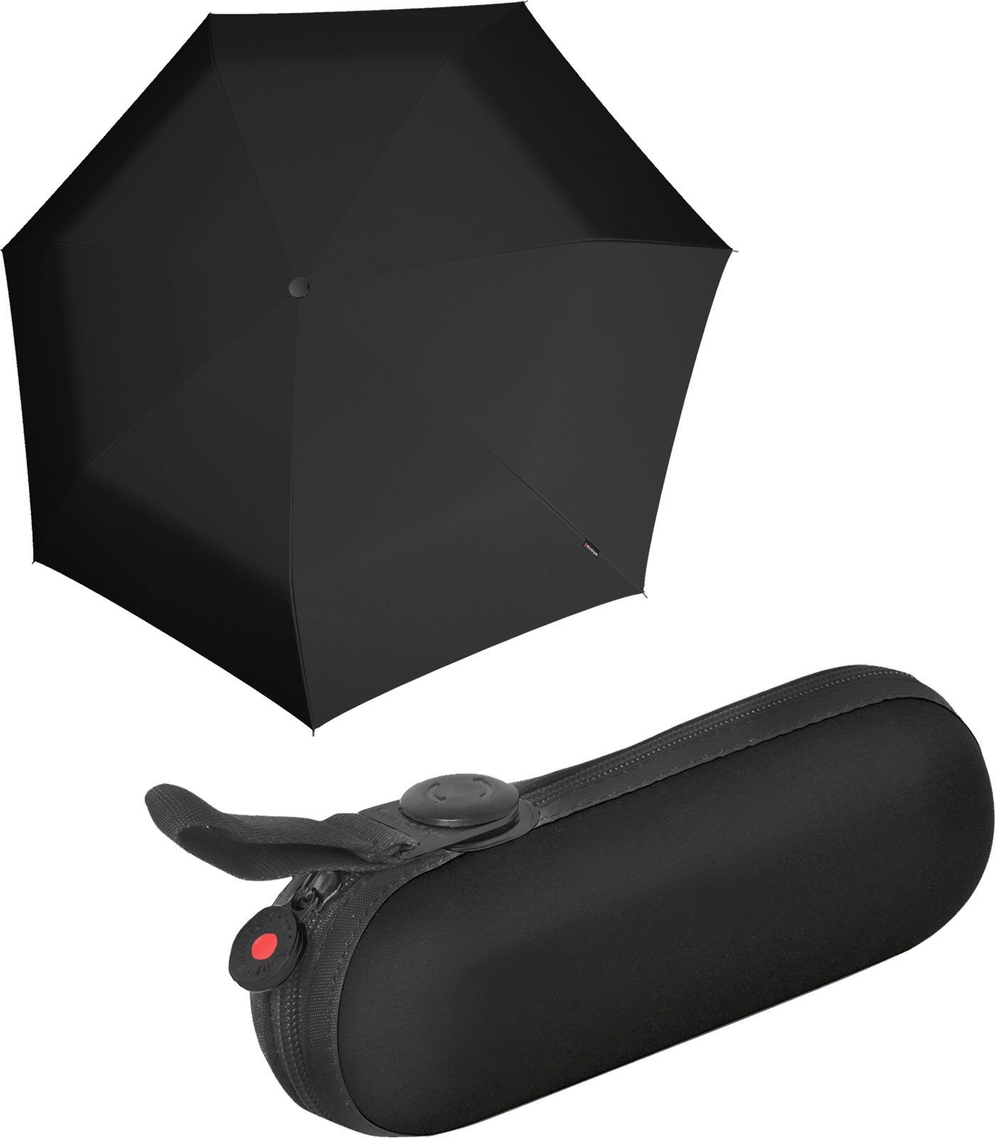 Etui, kleiner mini superthin die black die Taschenregenschirm praktische im mit durch Schlaufe Befestigungsmöglichkeit für Handtasche superthin winzig Regenschirm X1 schwarz Damen-Schirm Knirps®